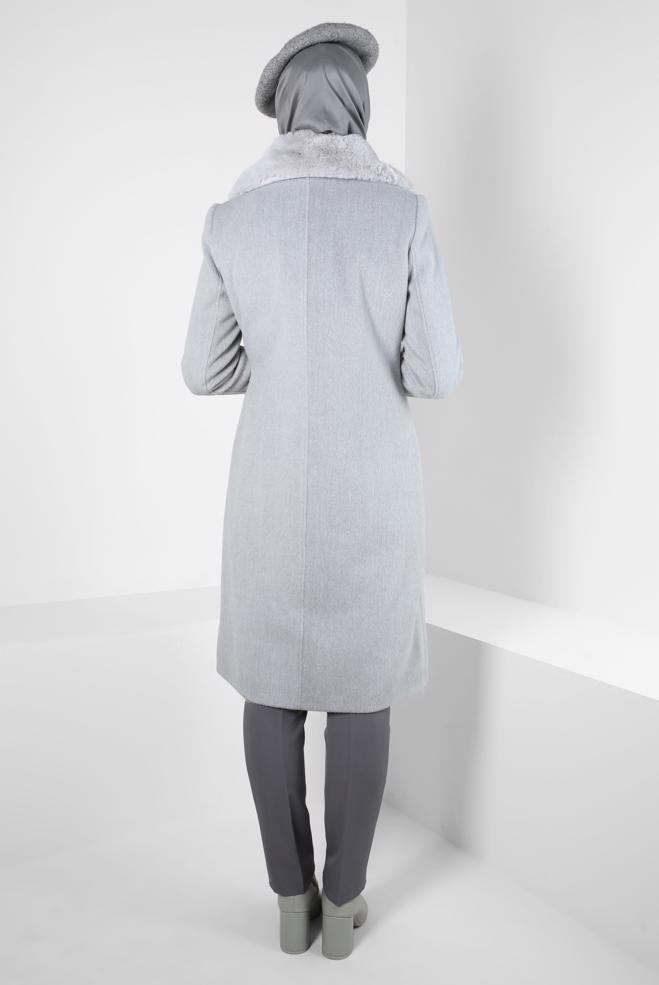 Tesettür giyim GRİ KUŞAKLI KABAN 90411 - ALVİNA