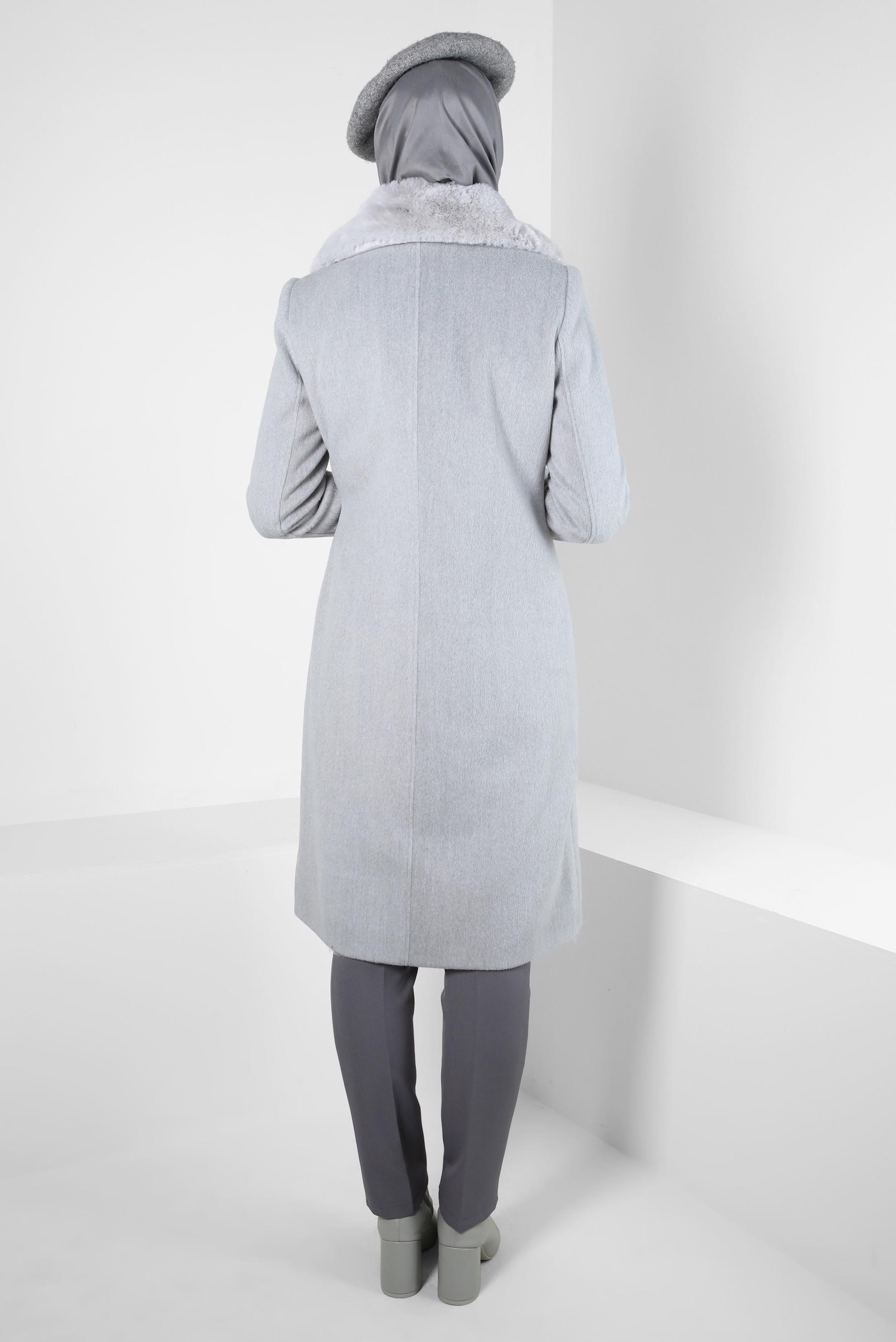 Tesettür giyim GRİ KUŞAKLI KABAN 90411