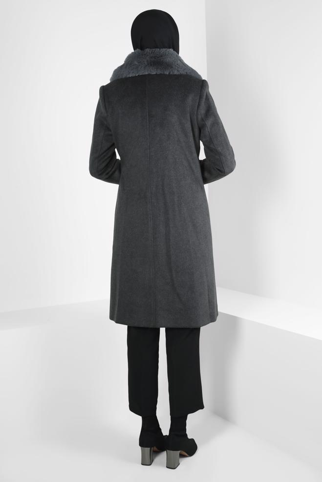 Tesettür giyim GRİ KUŞAKLI KABAN 90411 - ALVİNA