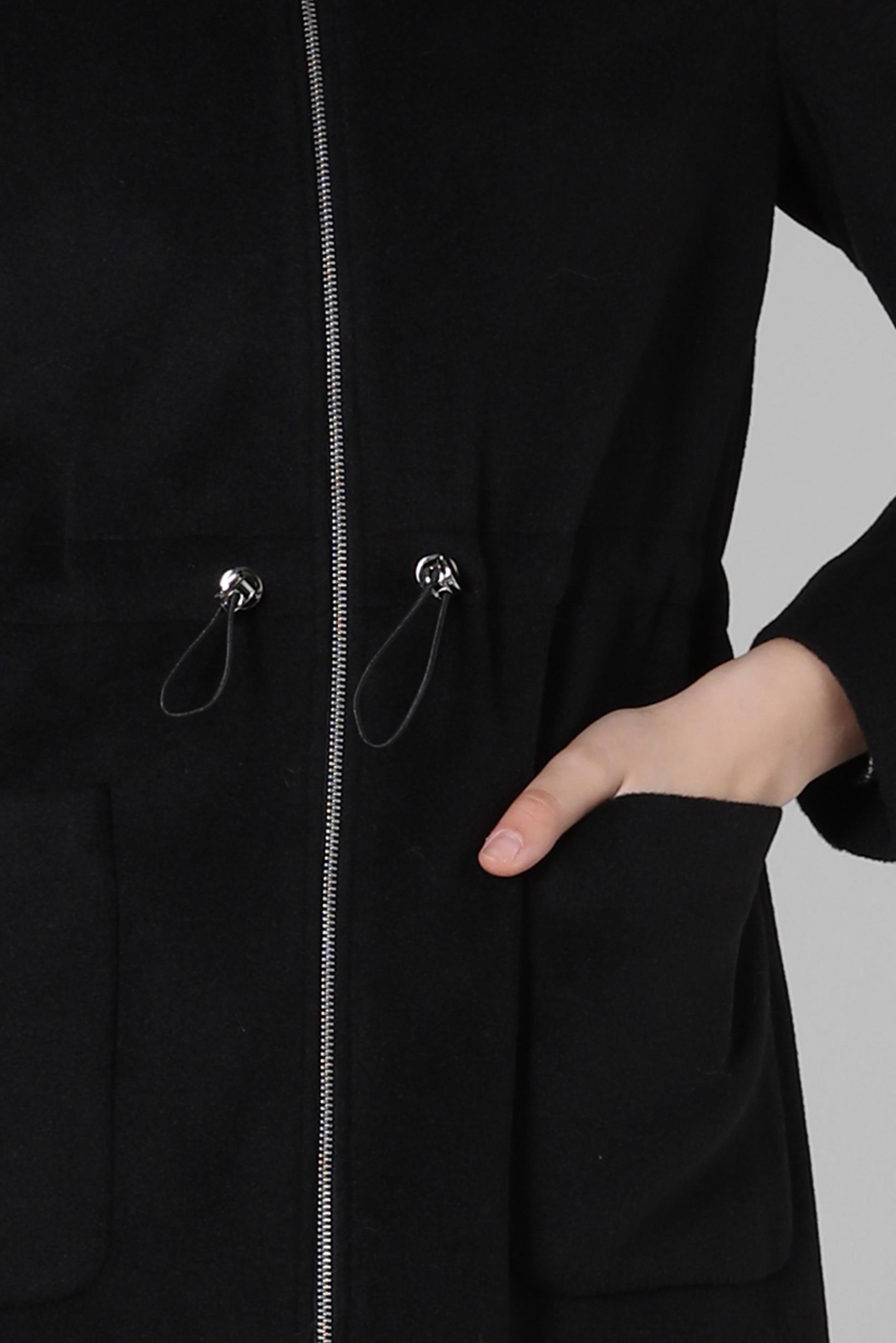 Tesettür giyim SİYAH KAPÜŞONU KÜRKLÜ KABAN 90412