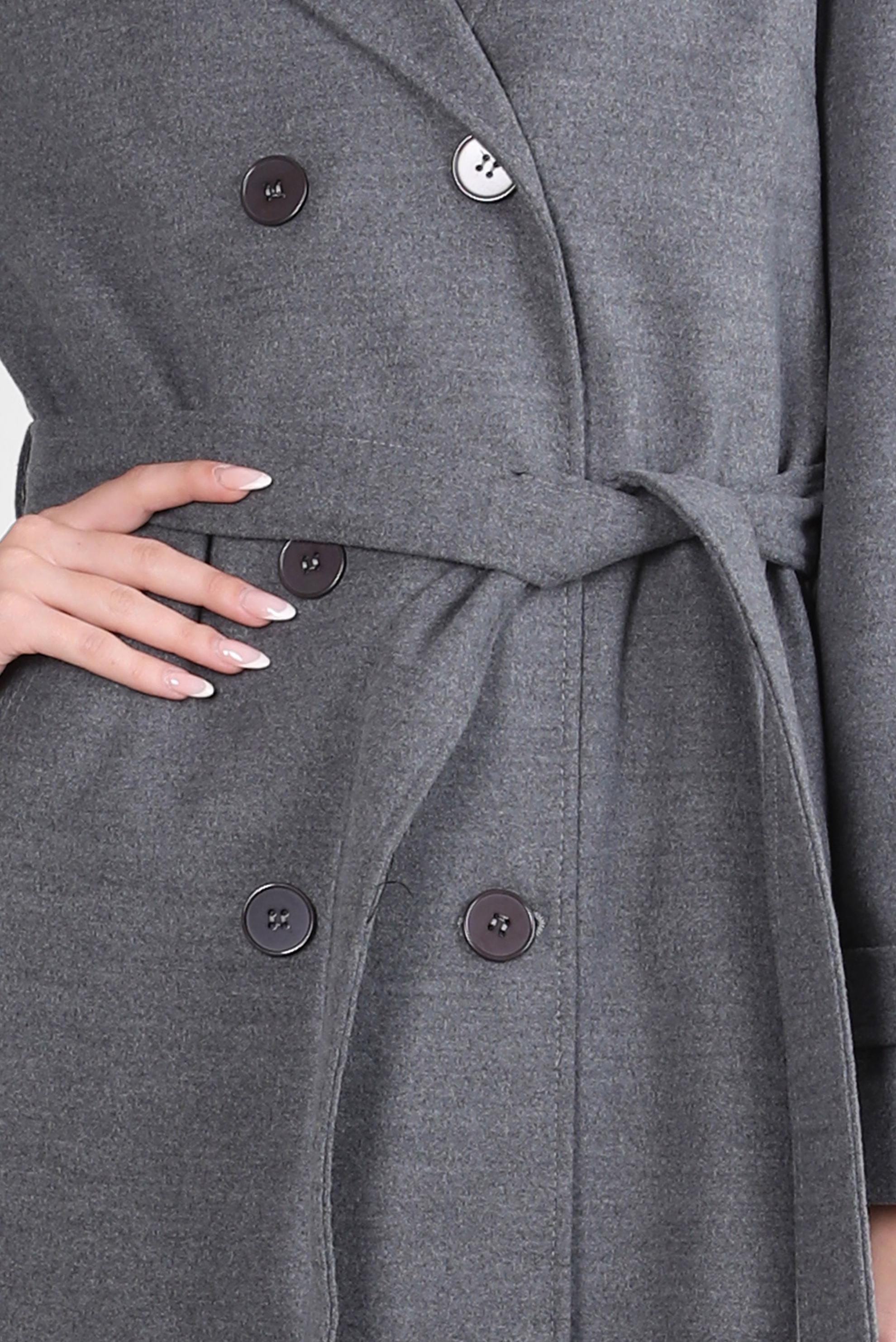 Tesettür giyim GRİ KÜRK DETAYLI KUŞAKLI KABAN 90414