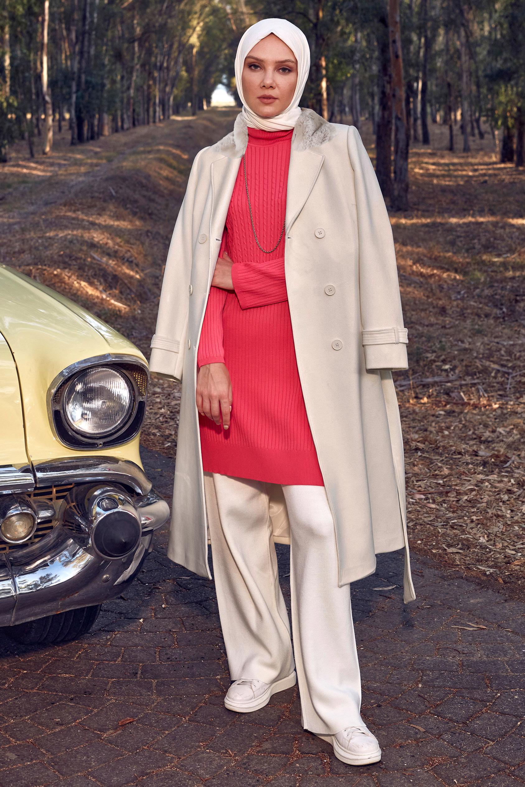 Vêtements hijab BEIGE CABAN CEINTURE 90414