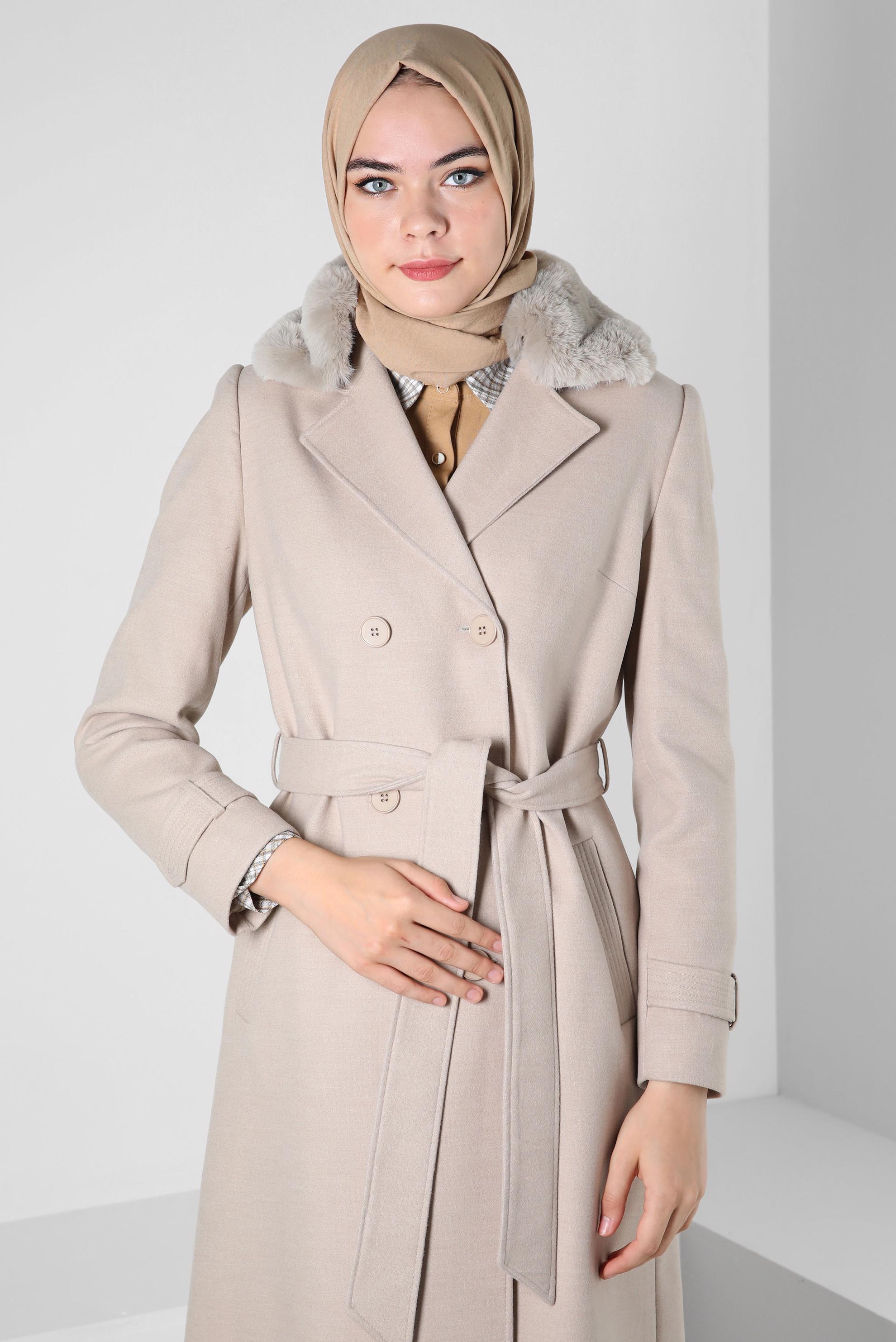 Vêtements hijab BEIGE CABAN CEINTURE 90414