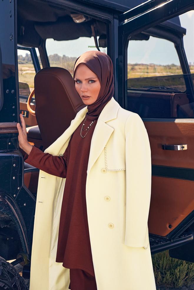 Vêtements hijab ÉCRUE CABAN CEINTURE 90415 - ALVİNA