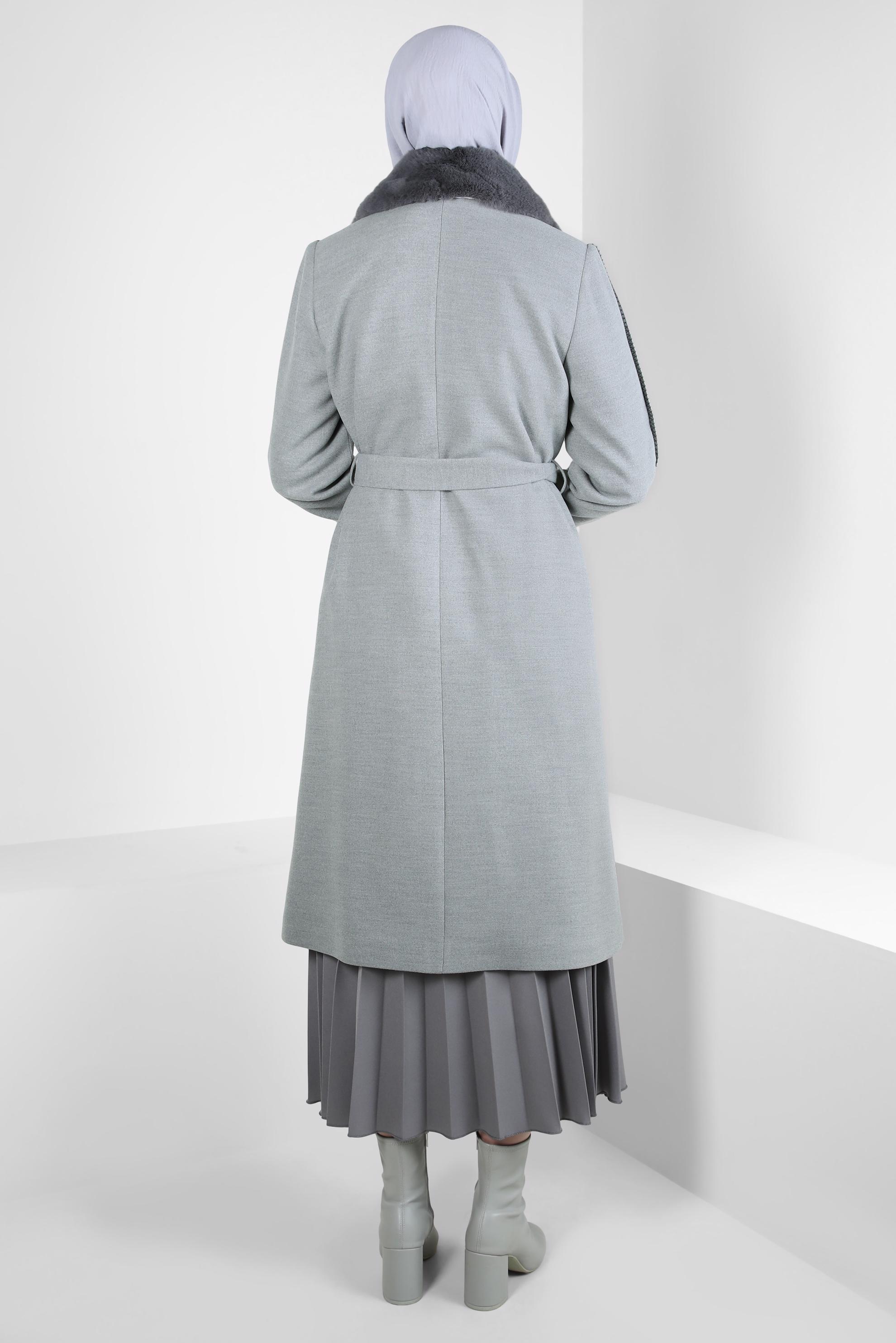 Tesettür giyim GRİ KEMERLİ KABAN 90416