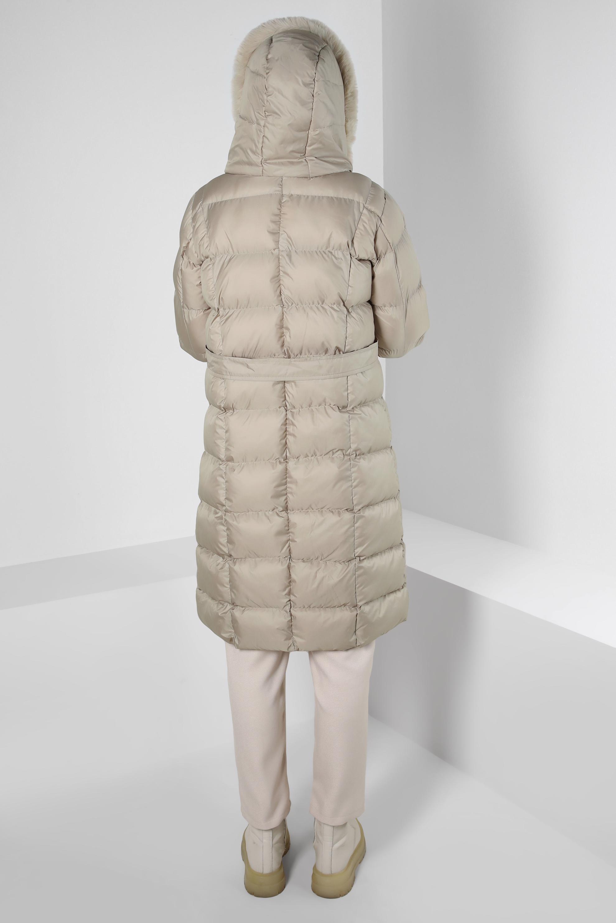 Tesettür giyim BEJ KAPÜŞONLU ŞİŞME KABAN 90421