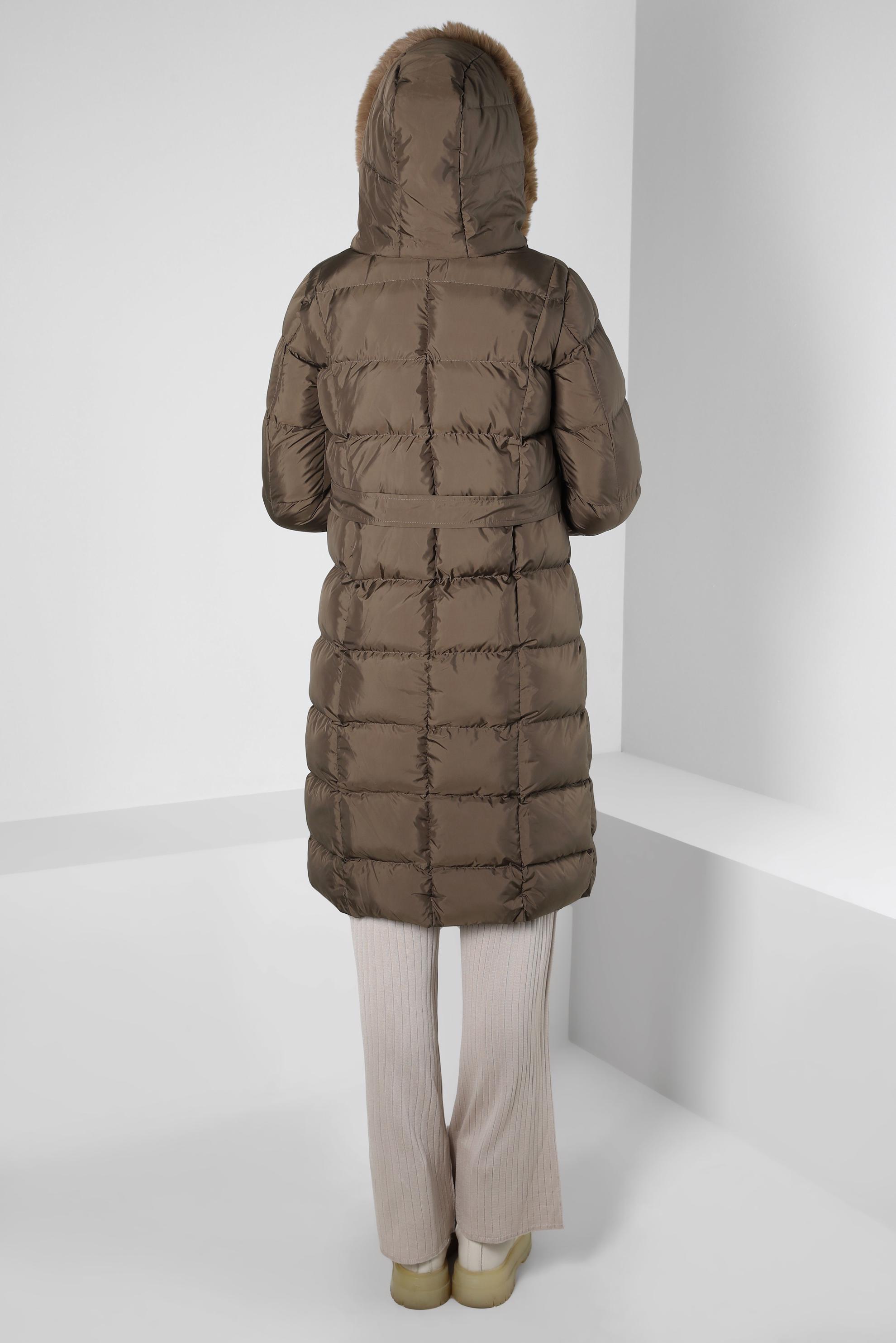 Tesettür giyim HAKİ KAPÜŞONLU ŞİŞME KABAN 90421