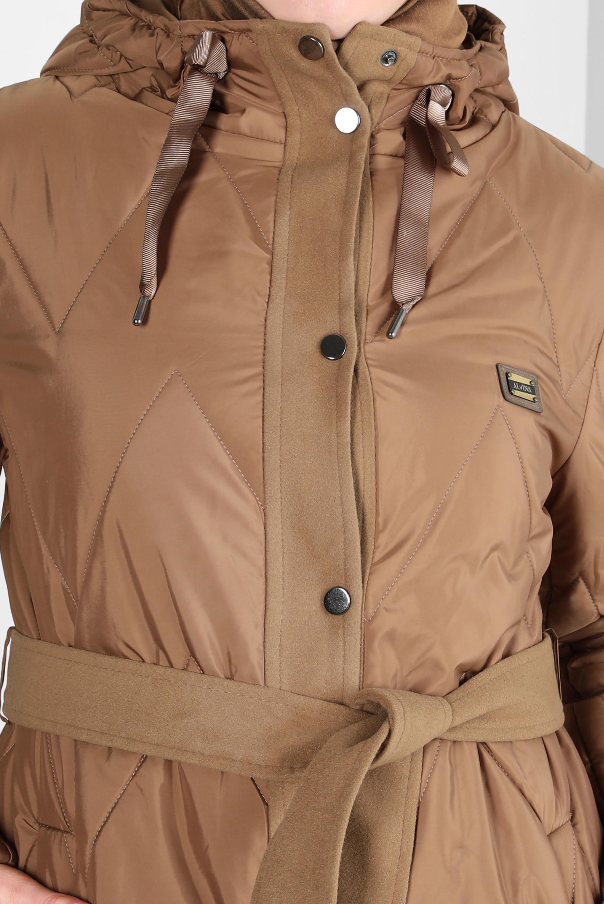 Tesettür giyim TABA KAPÜŞONLU KUŞAKLI KABAN 90422