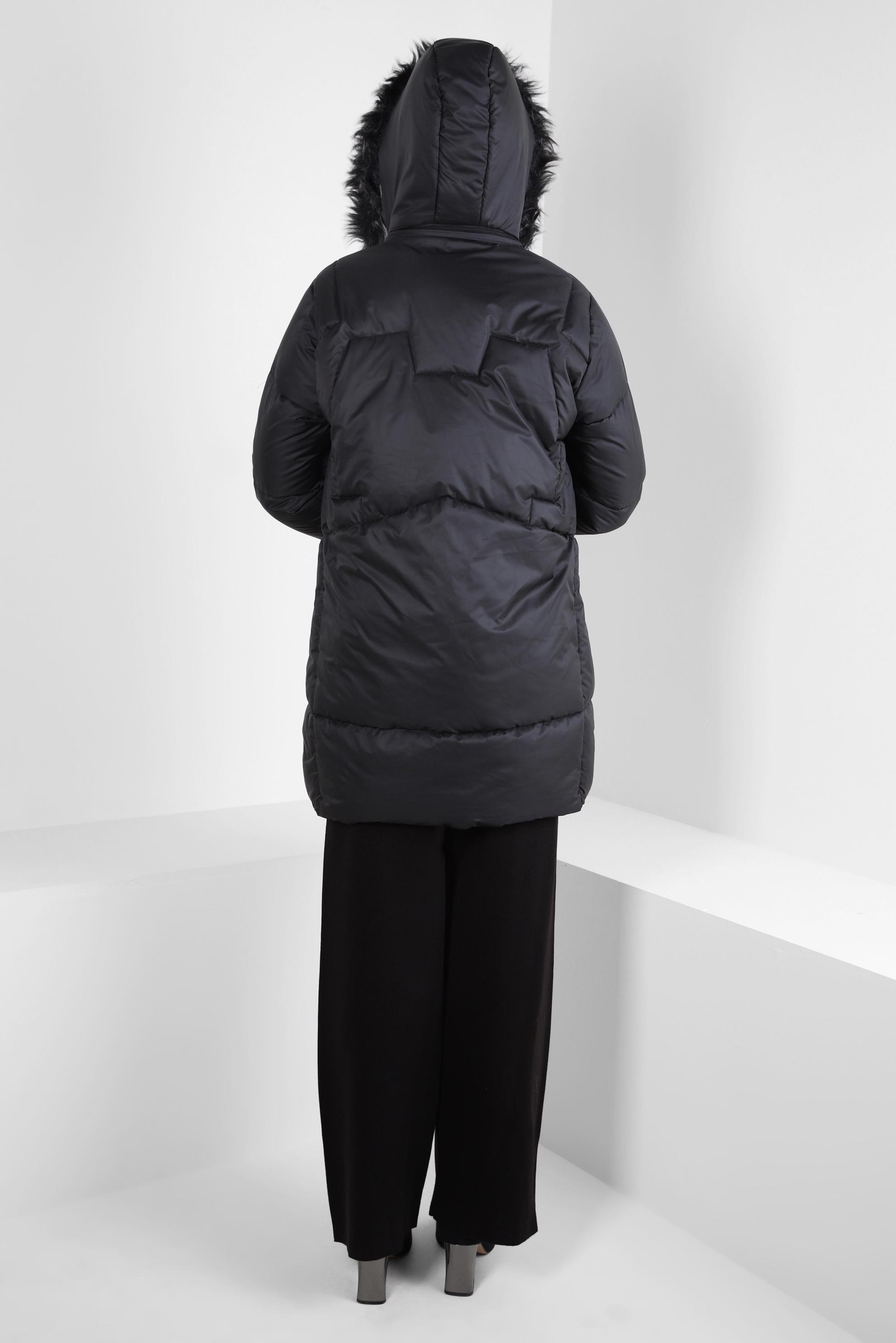 Tesettür giyim SİYAH KAPÜŞONLU ŞİŞME KABAN 90424