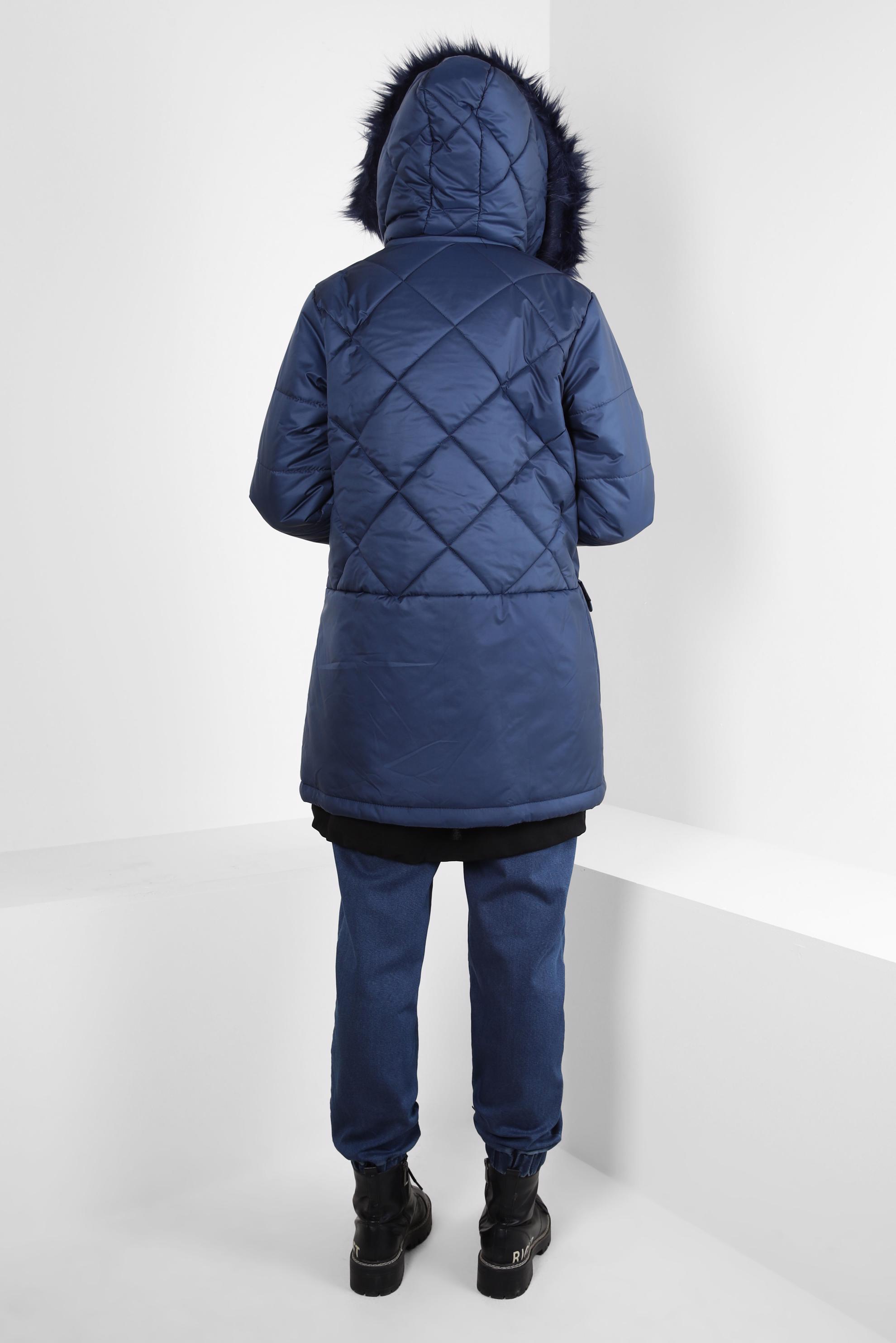 Tesettür giyim LACİVERT KAPÜŞONLU ŞİŞME KABAN 90425