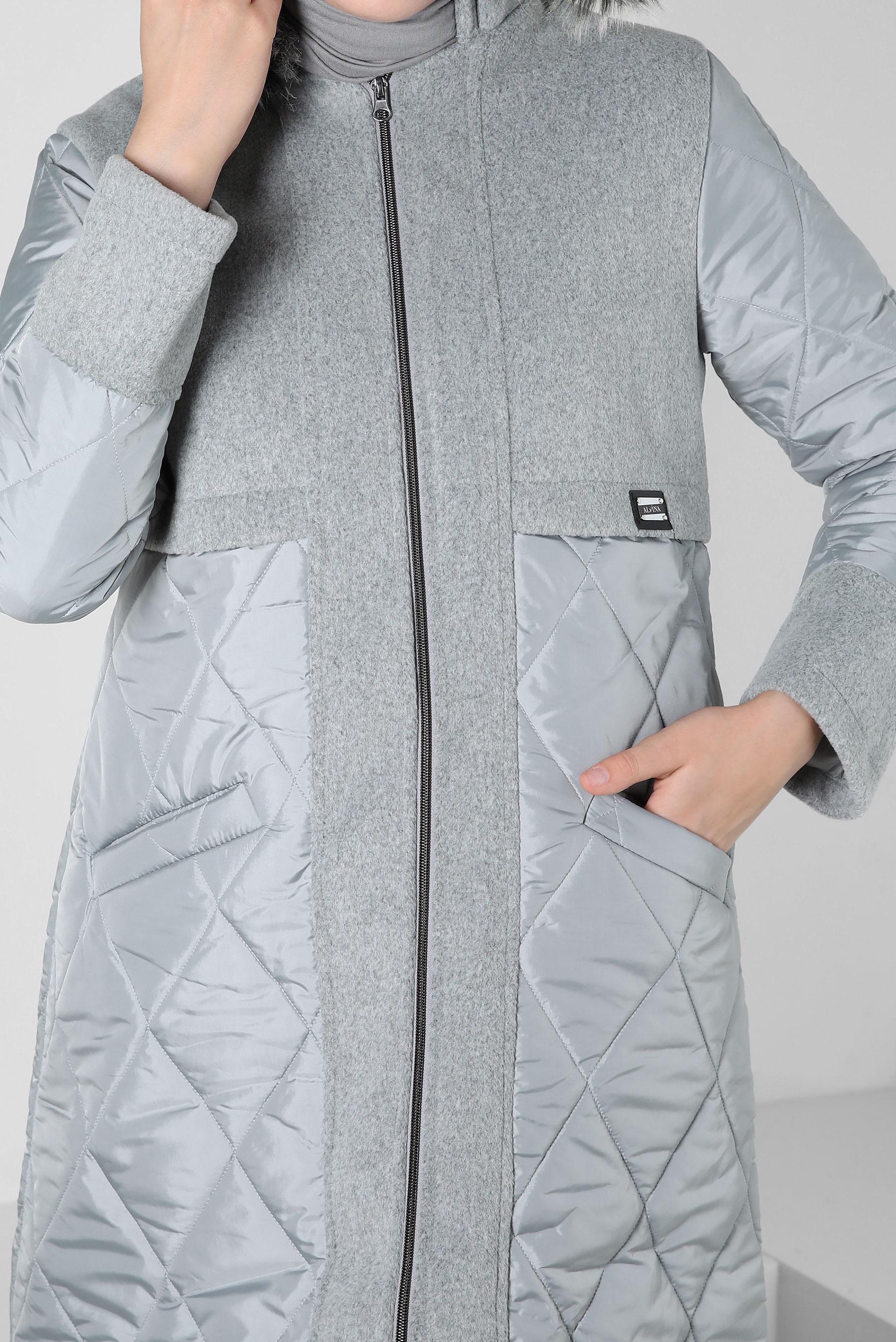 Tesettür giyim GRİ ÇIKARILABİLİR KAPÜŞONLU KABAN 90426