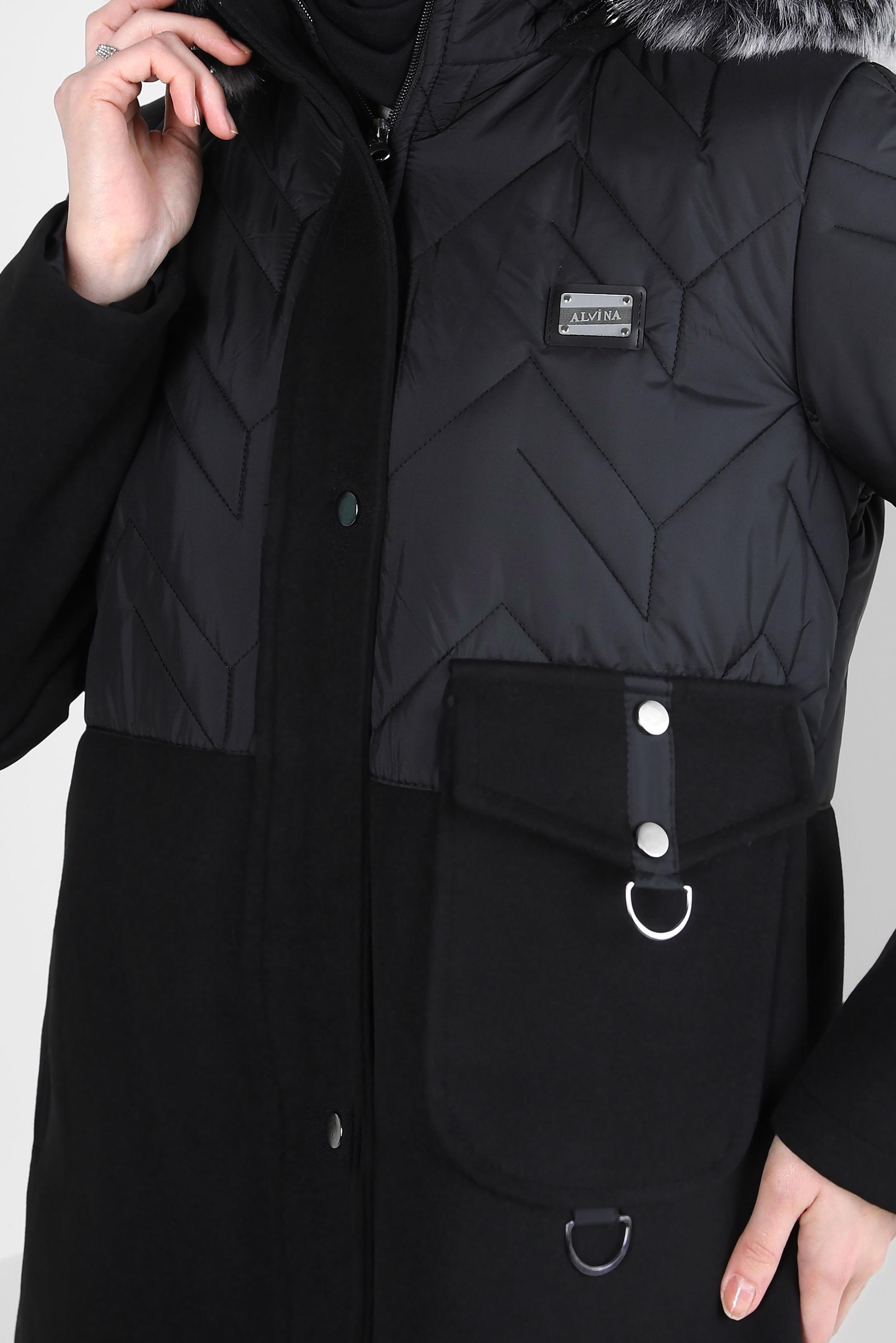 Tesettür giyim SİYAH KAPÜŞONU KÜRKLÜ KABAN 90427