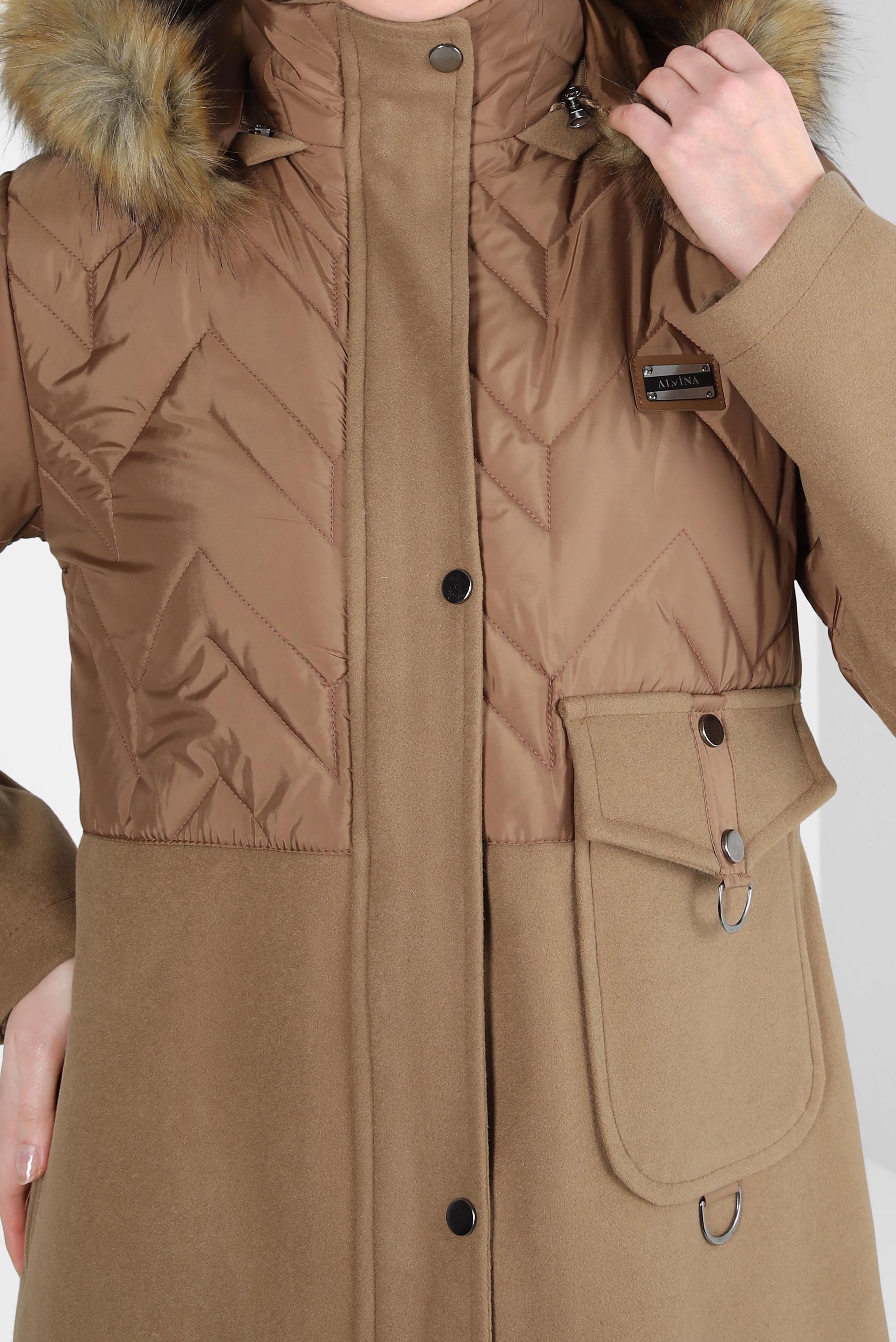 Tesettür giyim TABA KAPÜŞONU KÜRKLÜ KABAN 90427