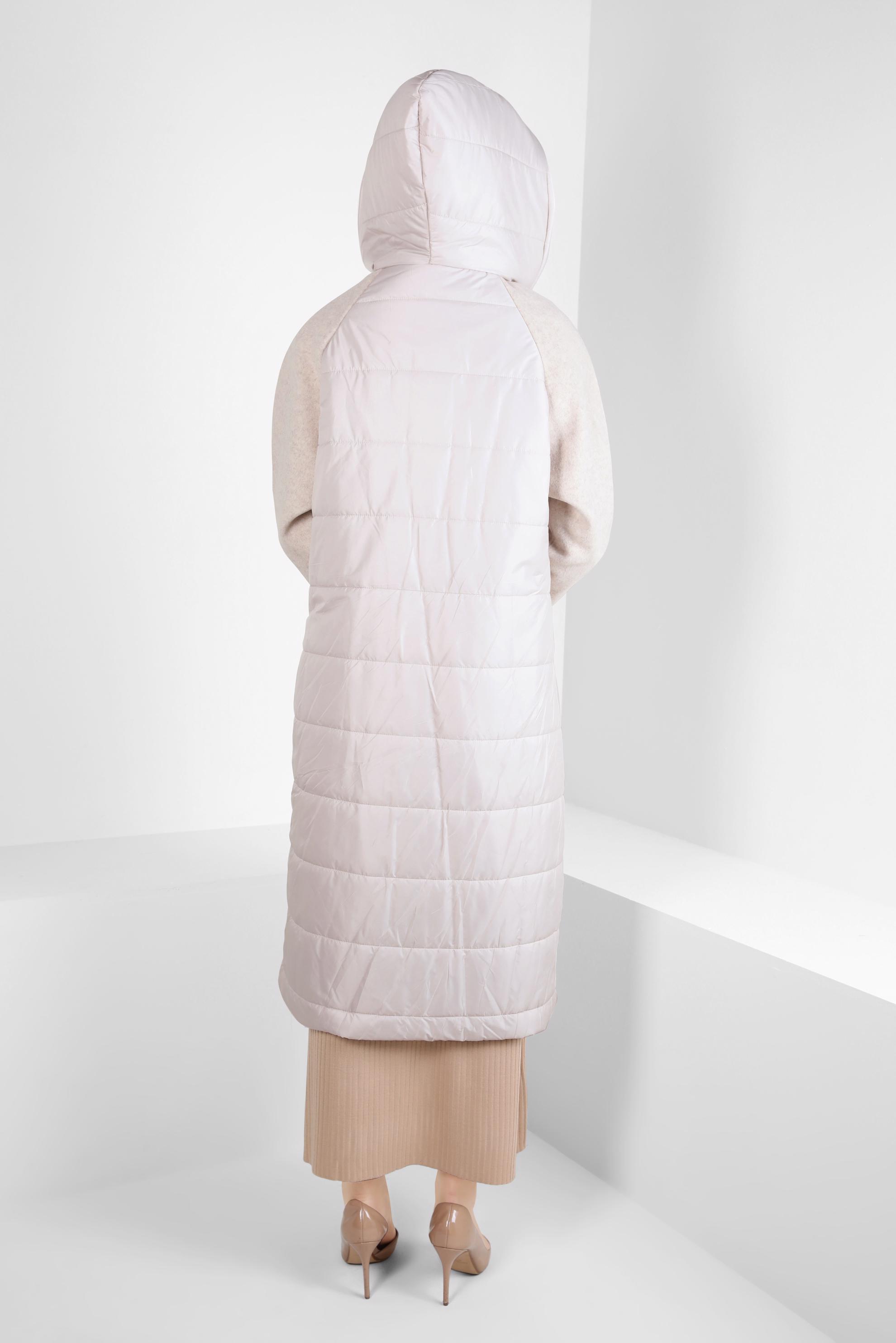 Tesettür giyim BEJ KAPÜŞONLU CEPLİ KABAN 90428