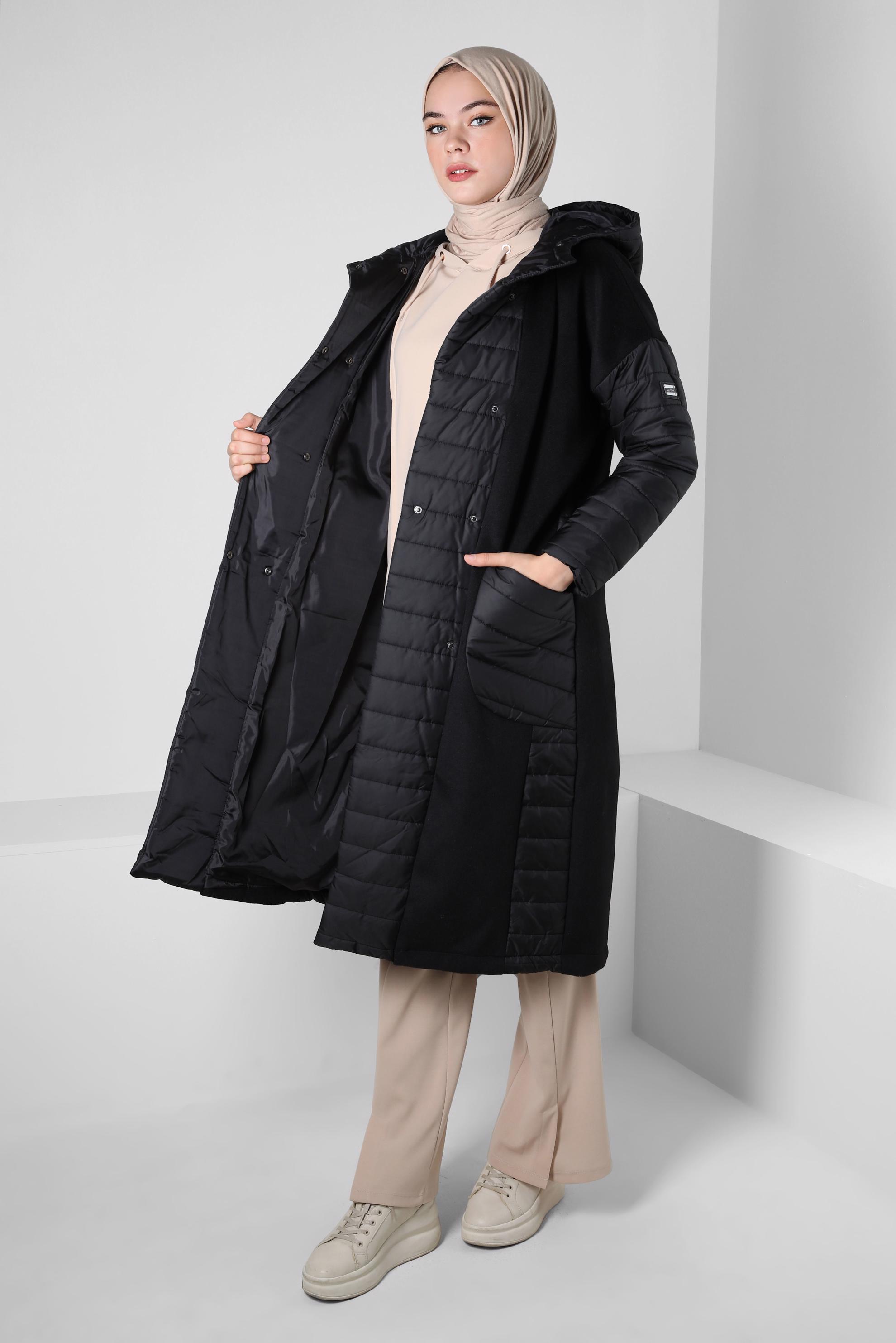 Hijab clothing BLACK HOODED COAT 90429