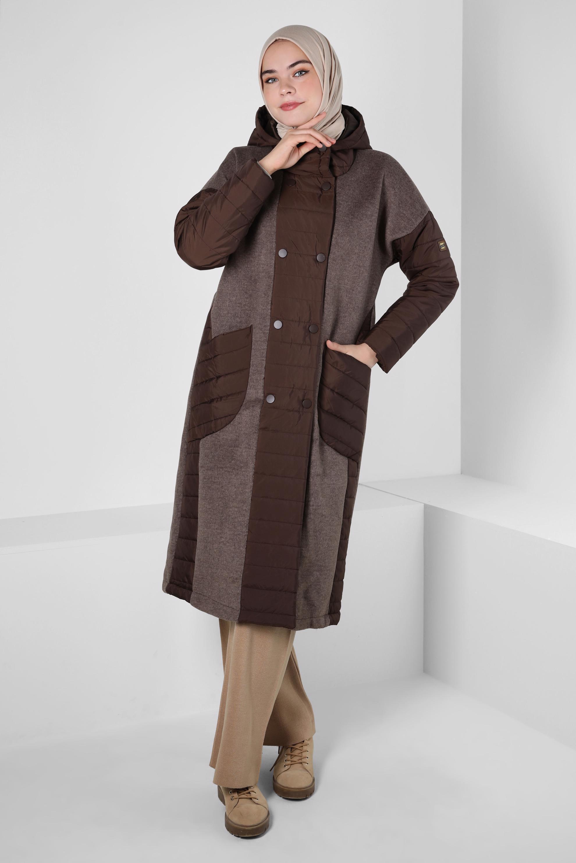 Hijab clothing BROWN HOODED COAT 90429