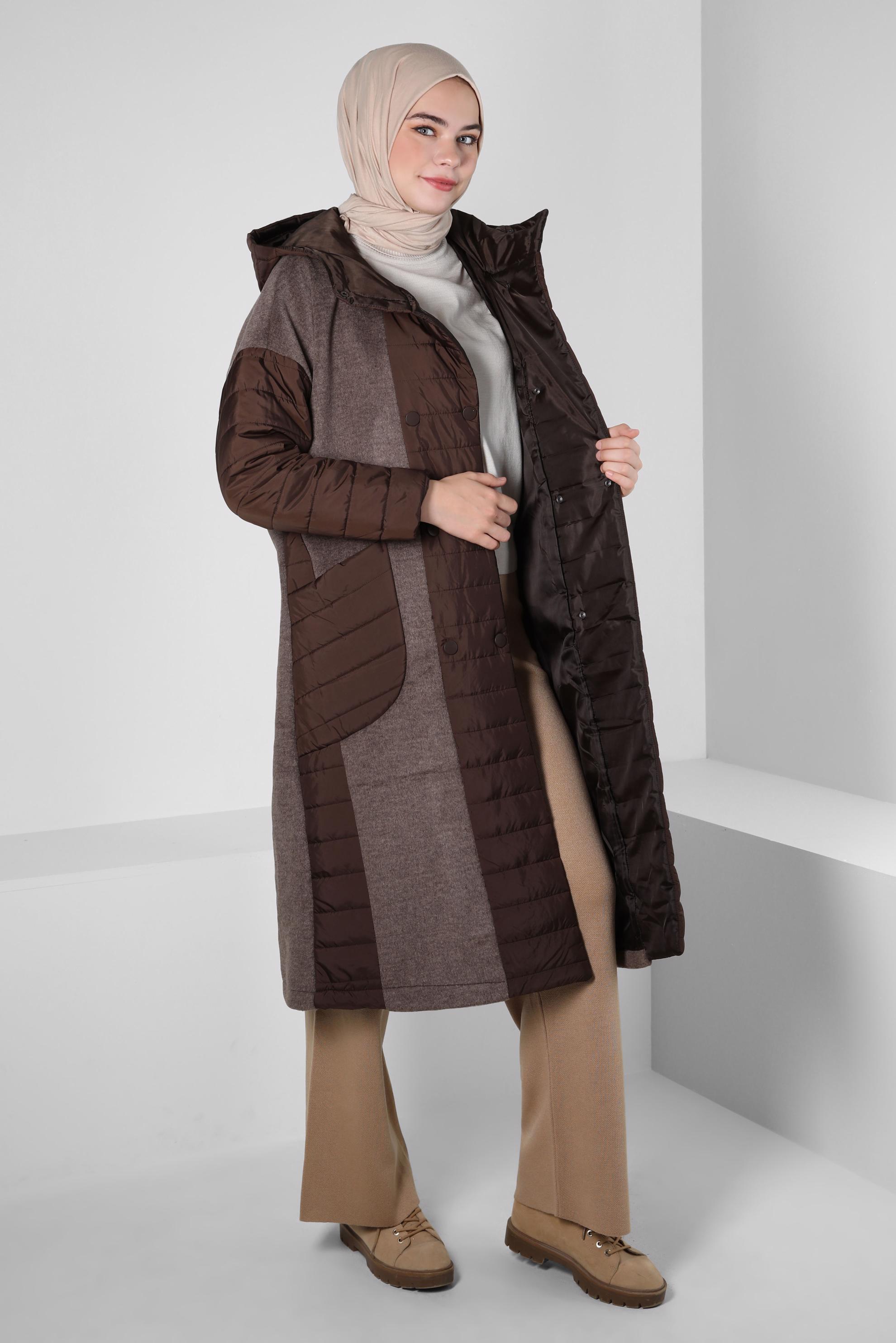 Hijab clothing BROWN HOODED COAT 90429