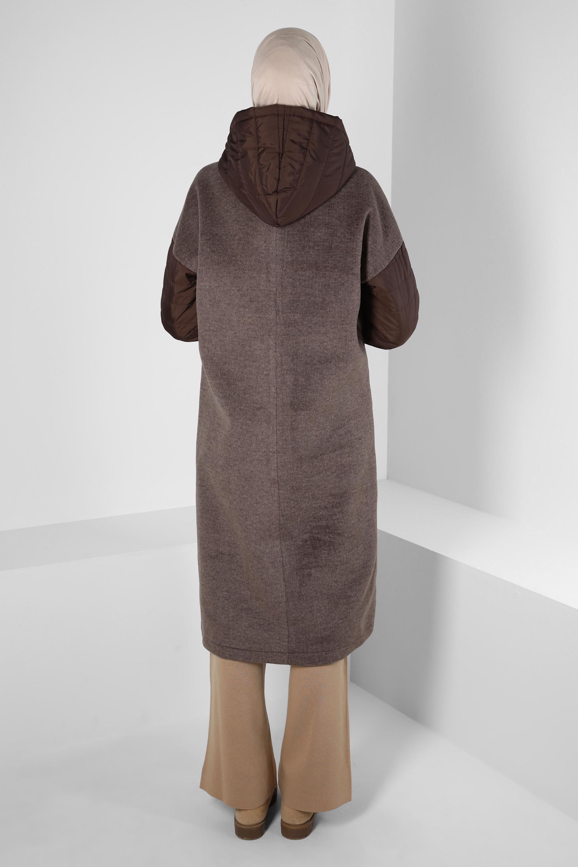 Hijab clothing BROWN HOODED COAT 90429