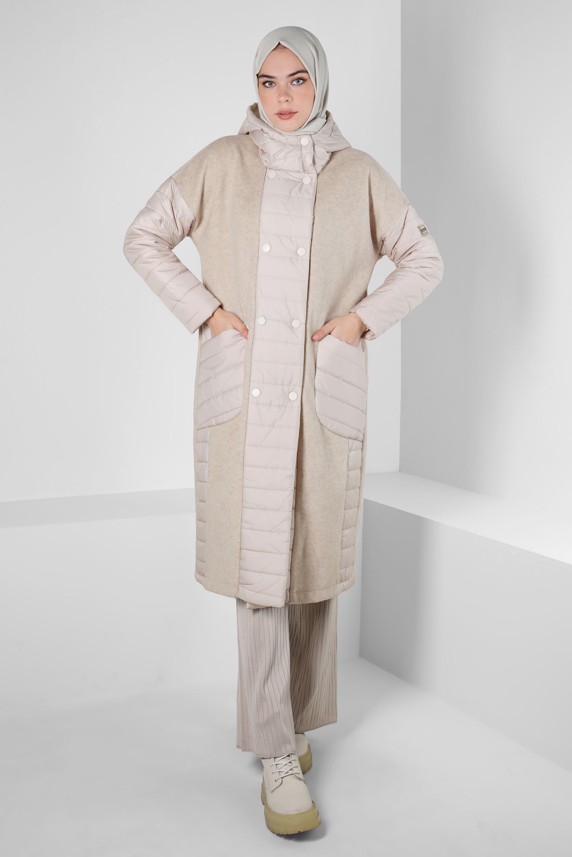 Hijab clothing ECRU HOODED COAT 90429