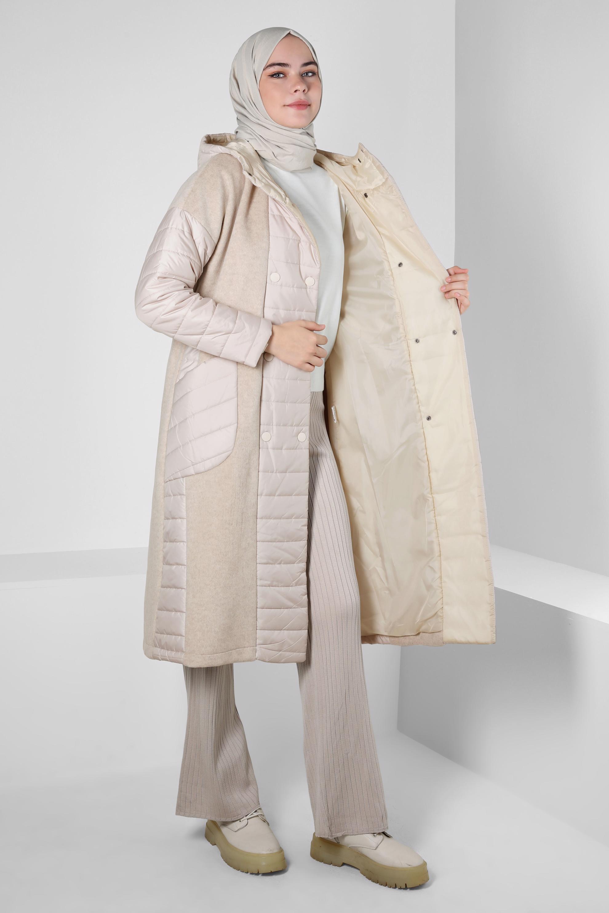 Hijab clothing ECRU HOODED COAT 90429