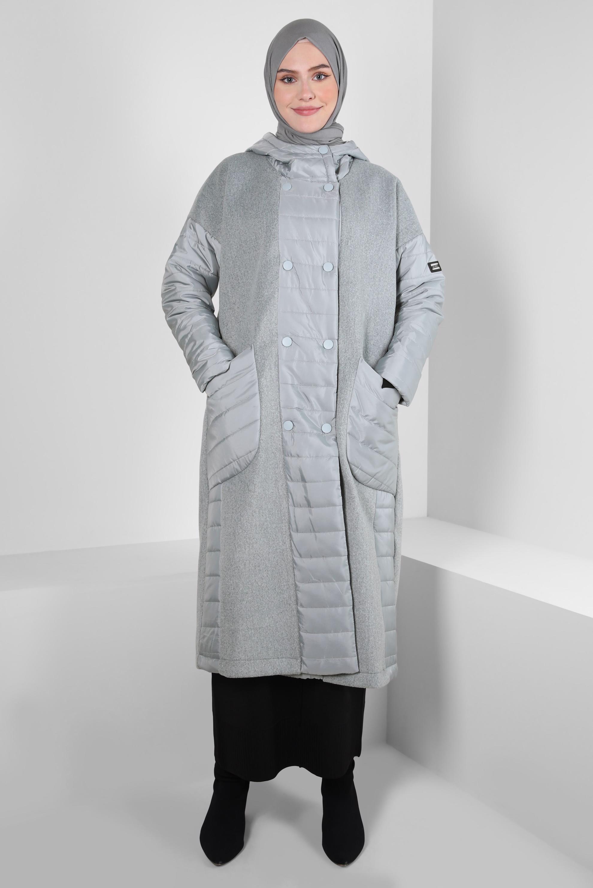 Hijab clothing GREY HOODED COAT 90429