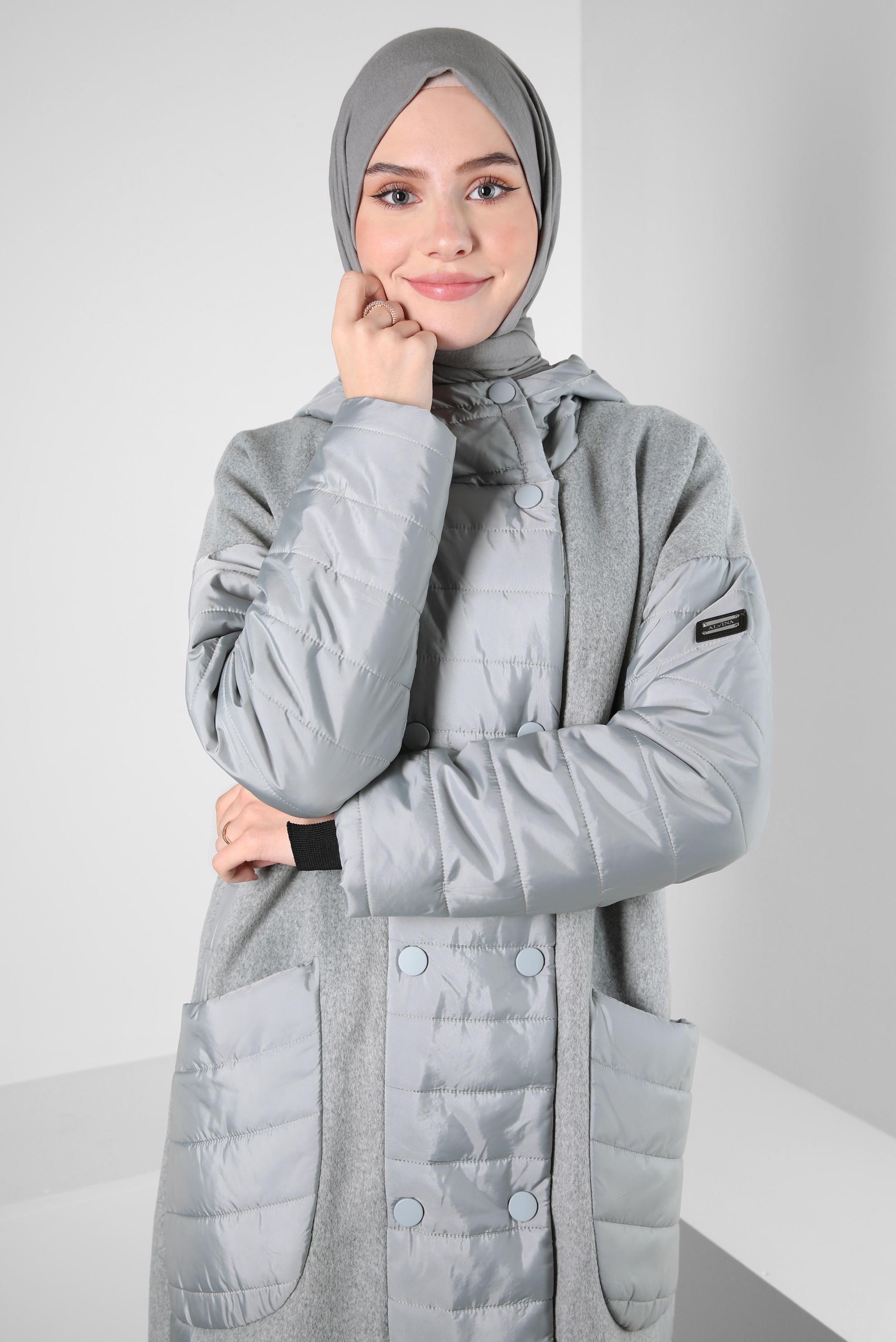 Hijab clothing GREY HOODED COAT 90429