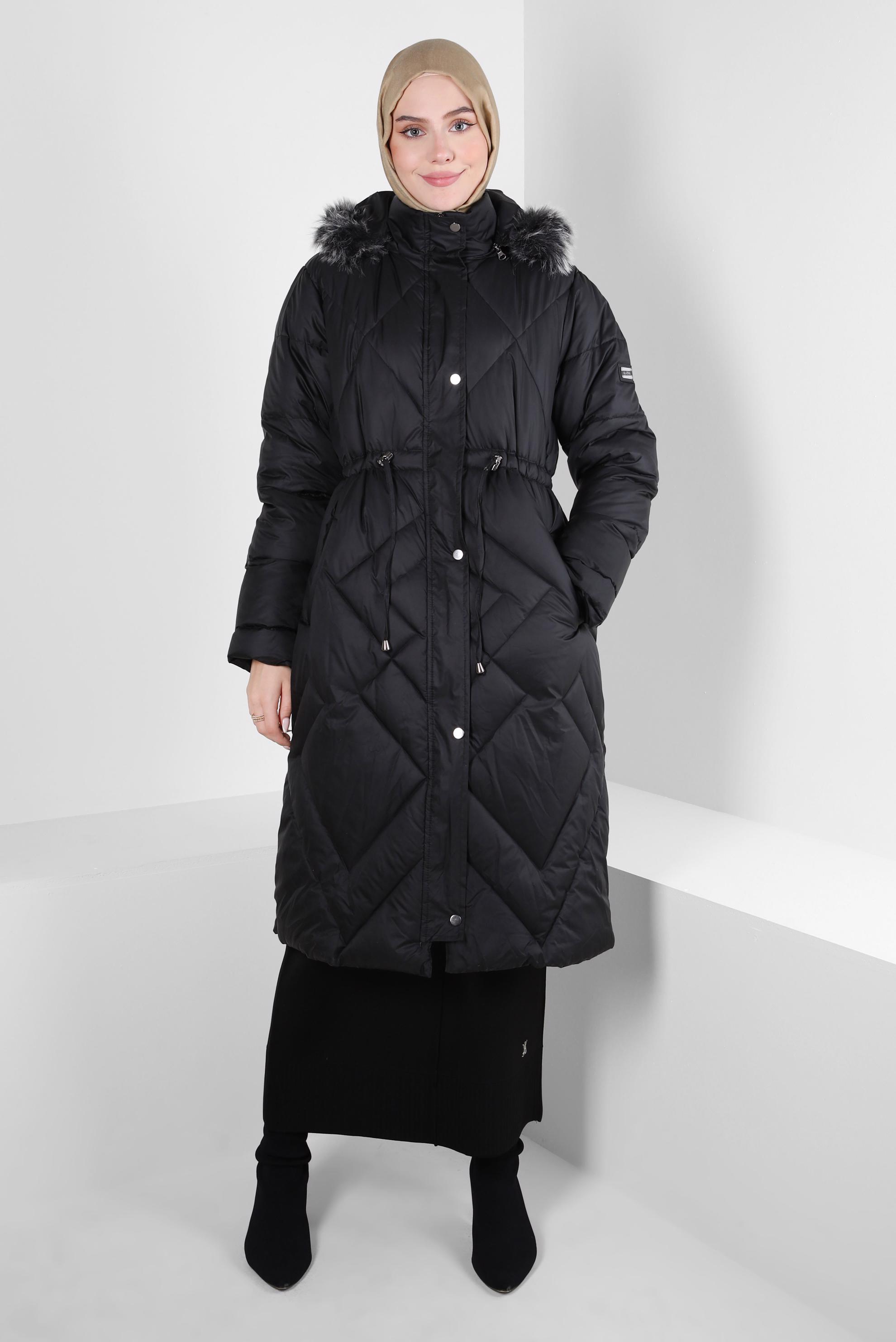 Hijab clothing BLACK HOODED PUFFER COAT 90430