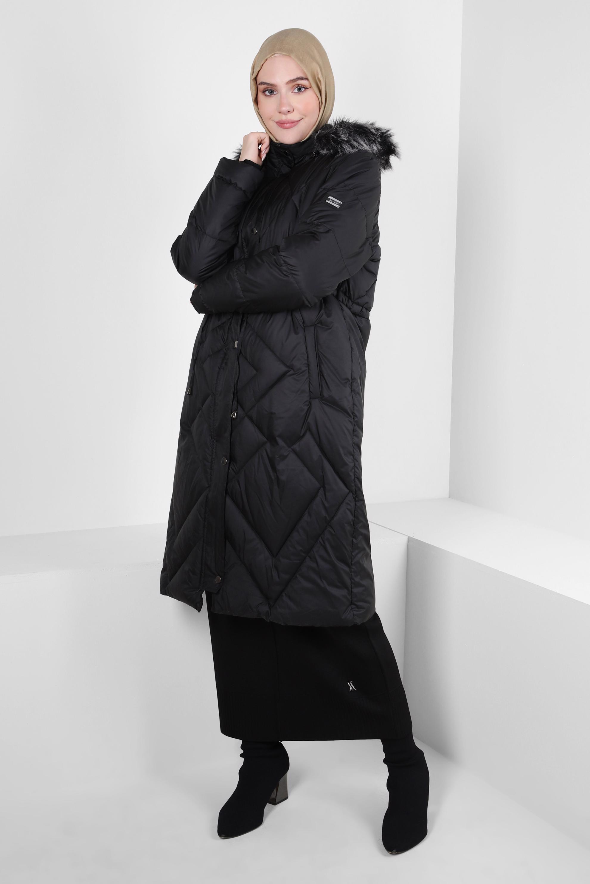 Hijab clothing BLACK HOODED PUFFER COAT 90430