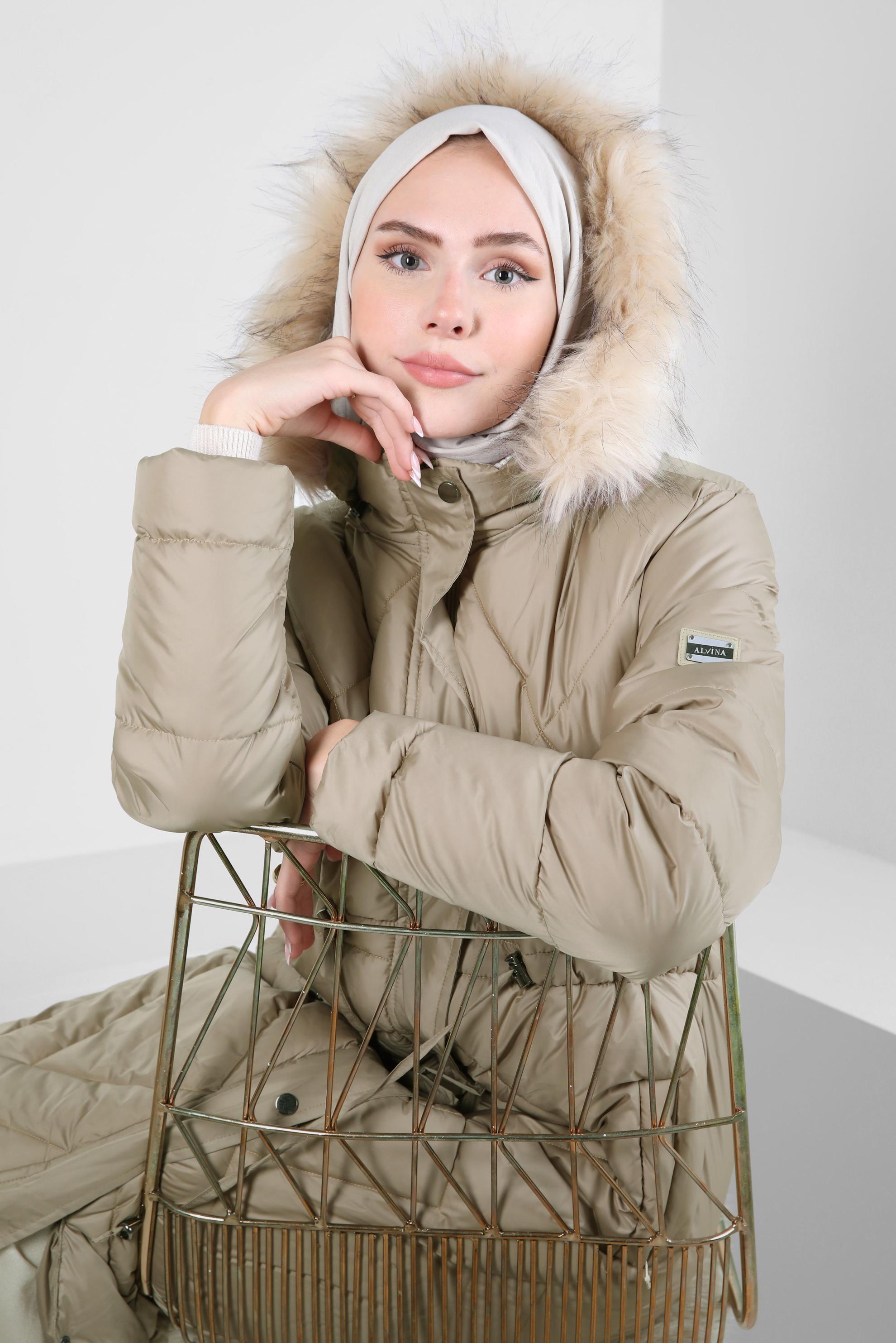 Hijab clothing BROWN HOODED PUFFER COAT 90430