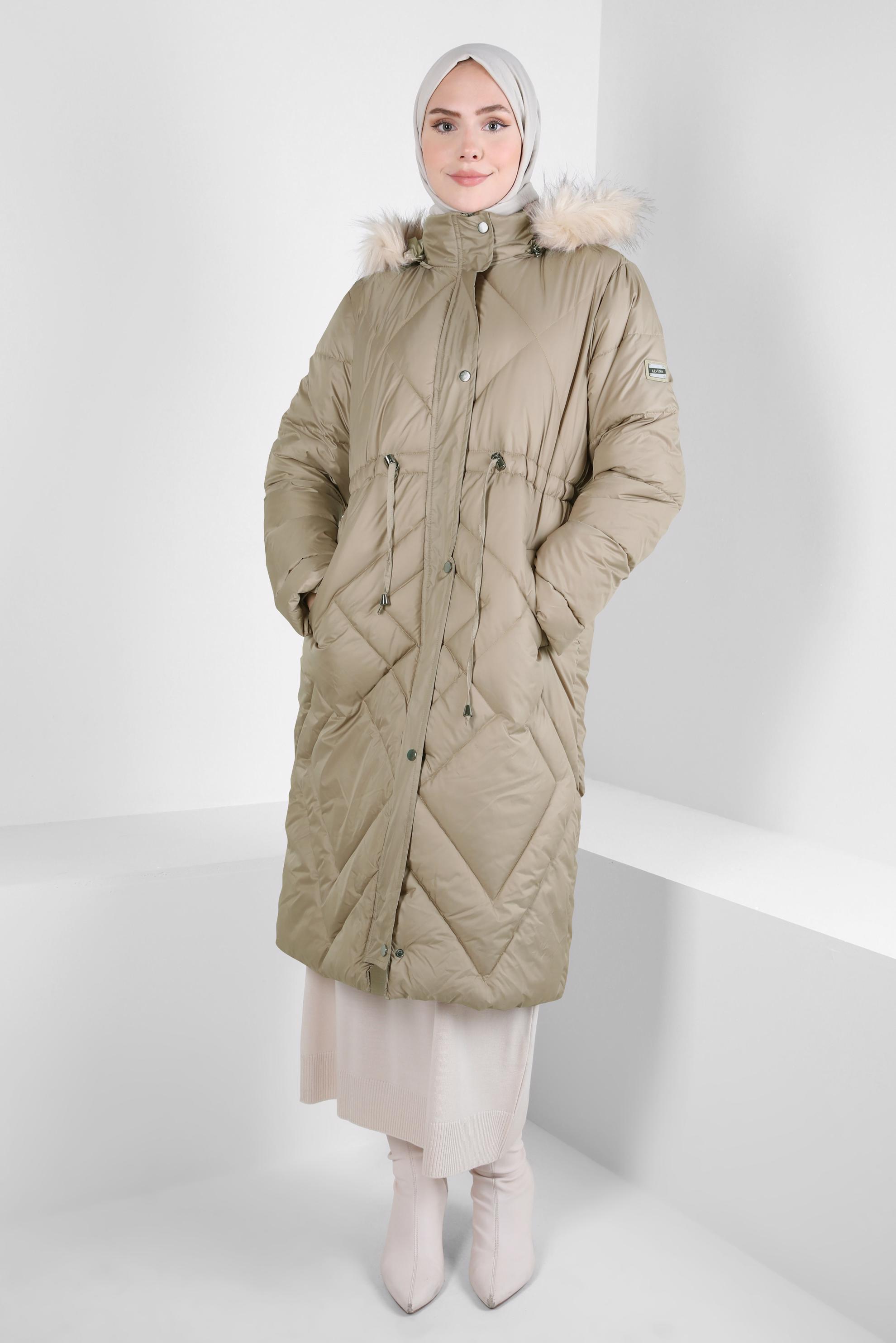 Hijab clothing BROWN HOODED PUFFER COAT 90430