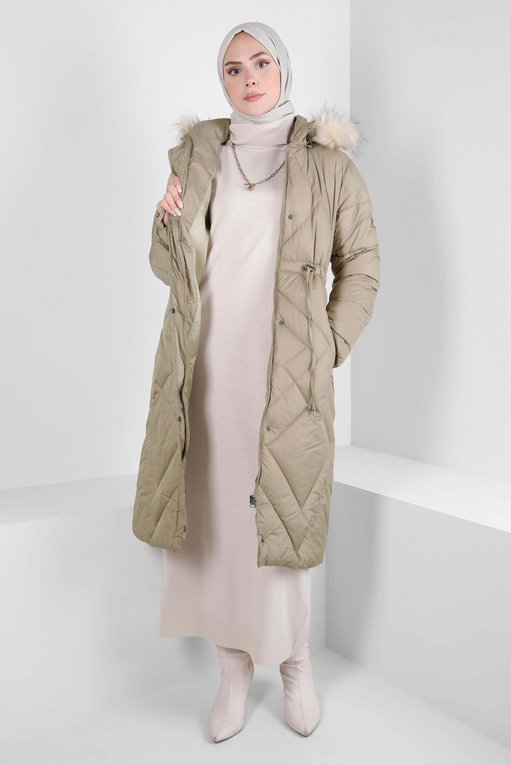 Hijab clothing BROWN HOODED PUFFER COAT 90430