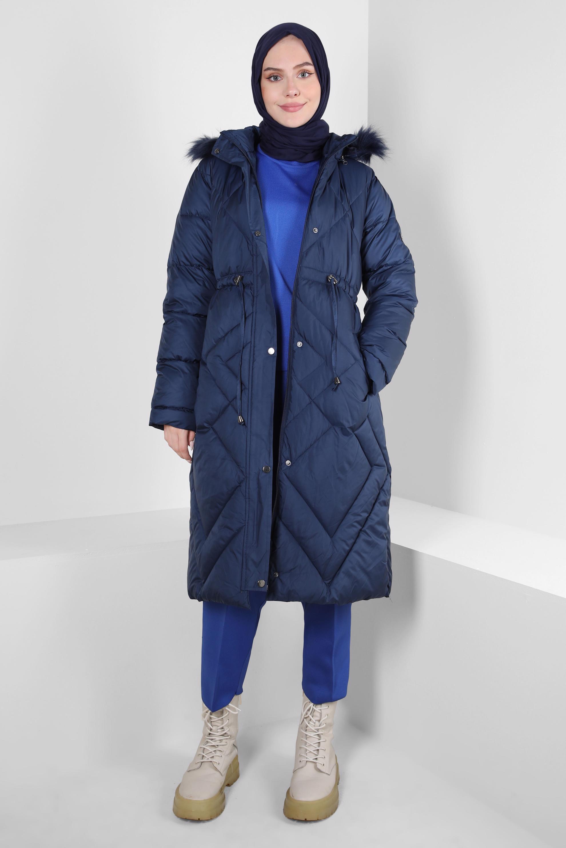 Hijab clothing NAVY BLUE HOODED PUFFER COAT 90430