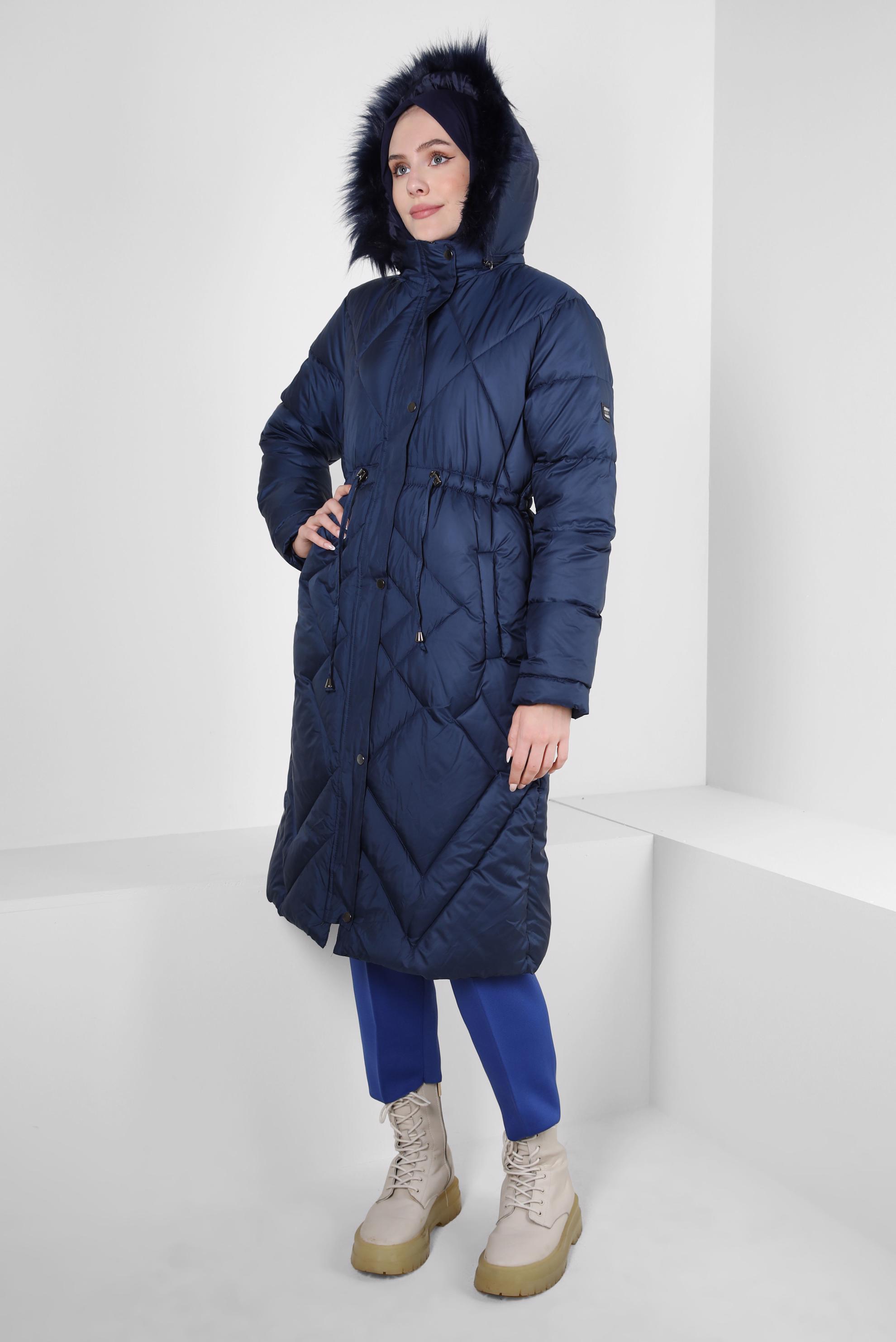 Hijab clothing NAVY BLUE HOODED PUFFER COAT 90430