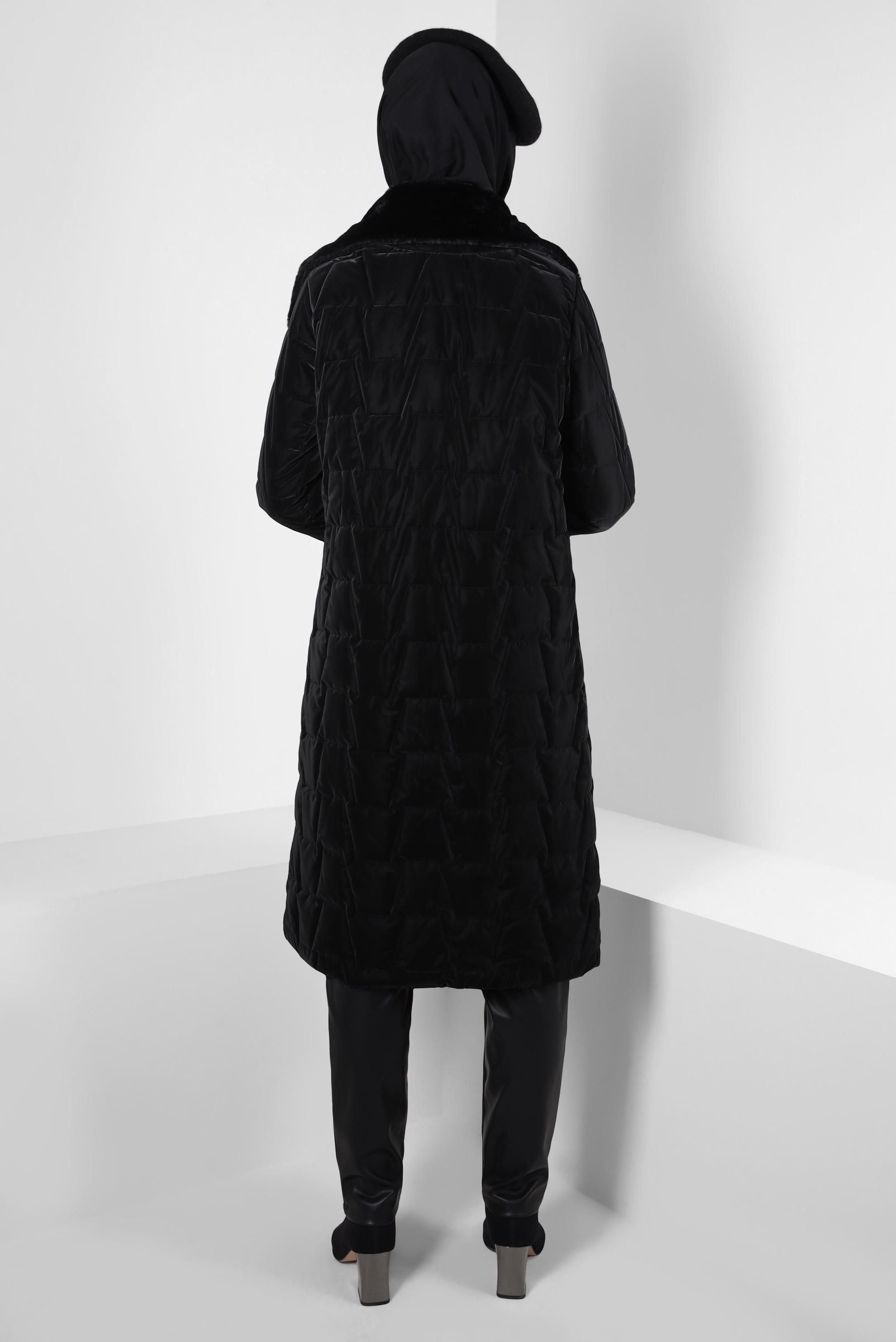 Tesettür giyim SİYAH KÜRK DETAYLI KABAN 90431