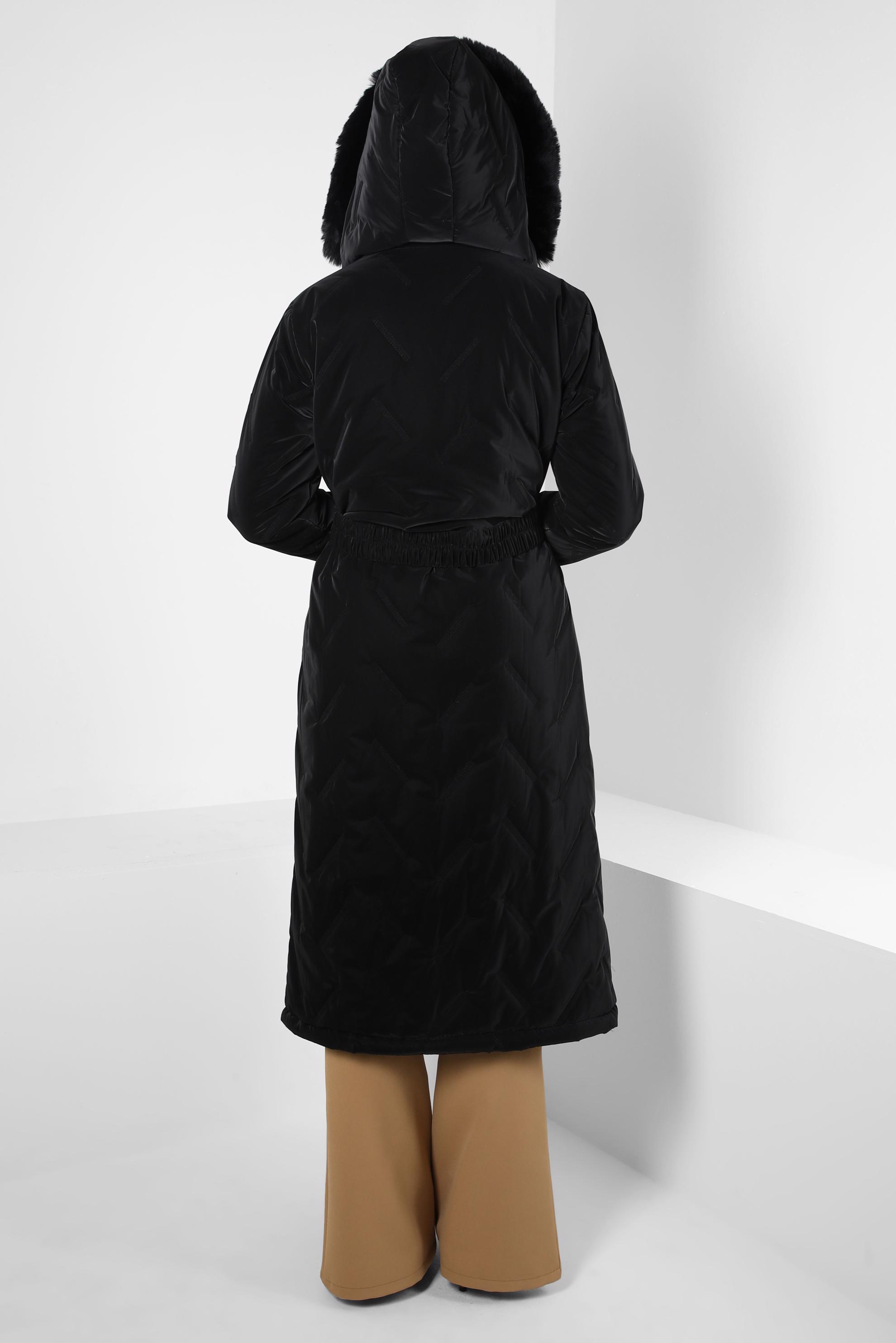 Tesettür giyim SİYAH KEMERLİ KABAN 90432