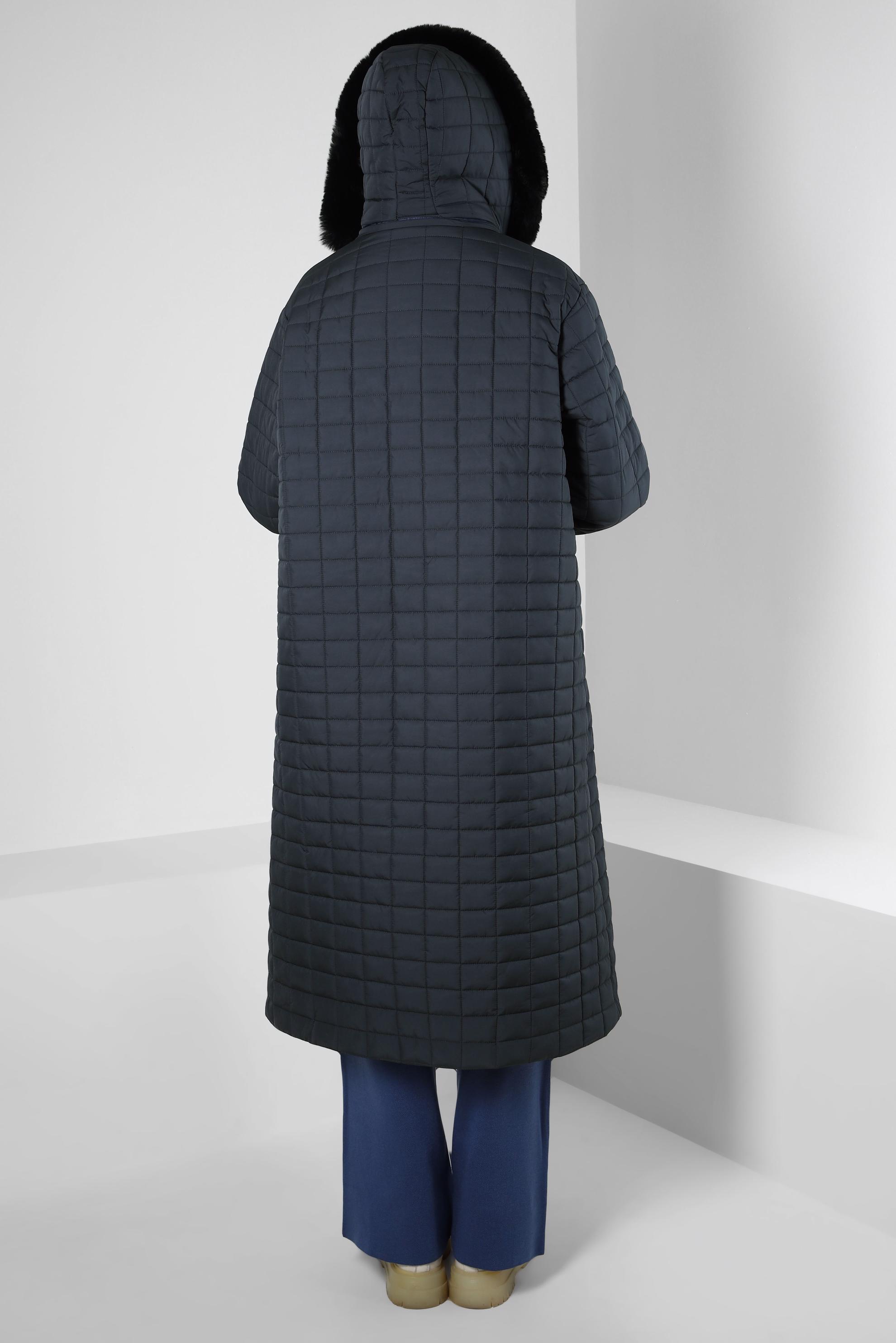 Tesettür giyim LACİVERT KAPÜŞONU KÜRKLÜ KABAN 90434