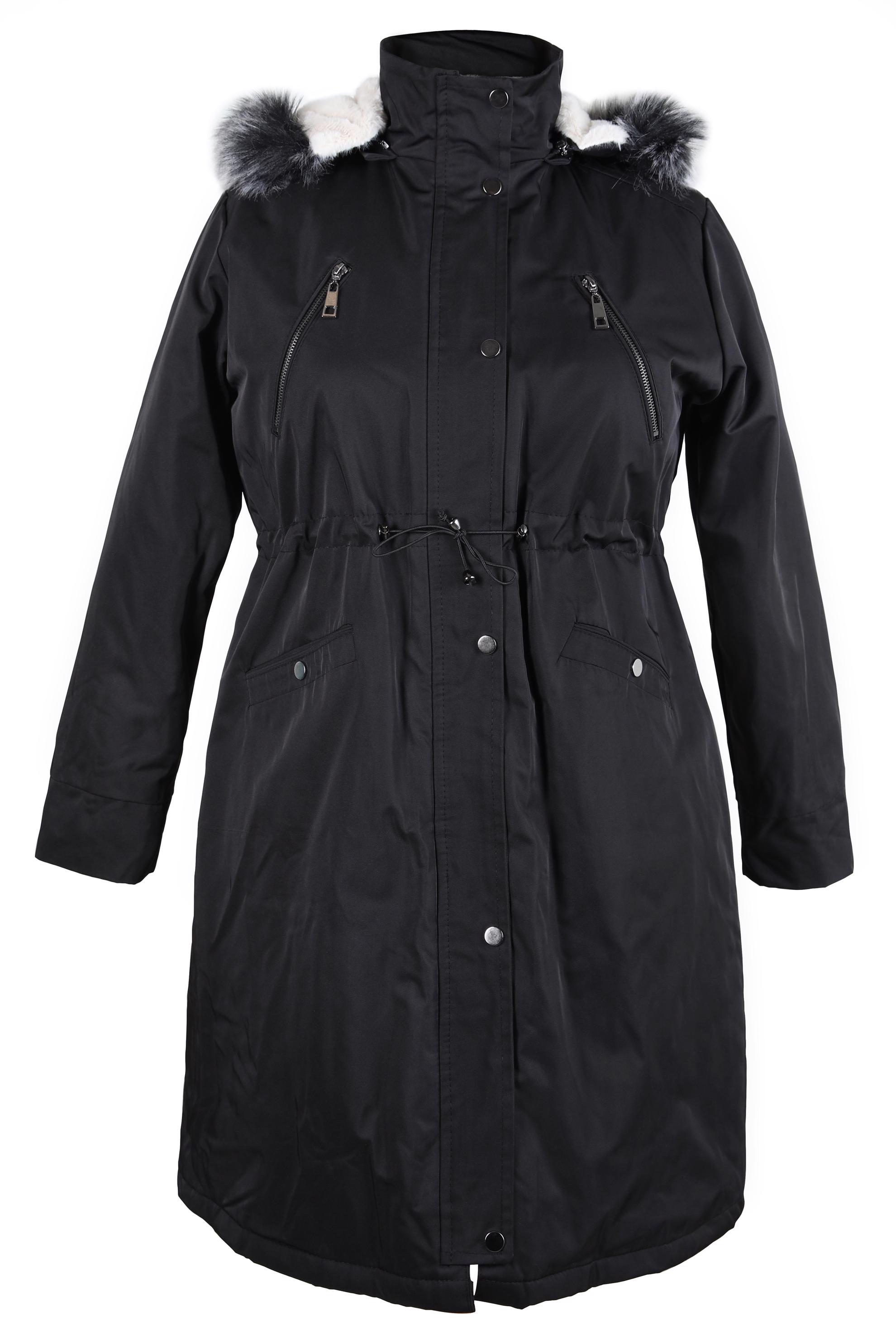 Tesettür giyim SİYAH KAPÜŞONLU BELİ BÜZGÜLÜ KABAN 90436