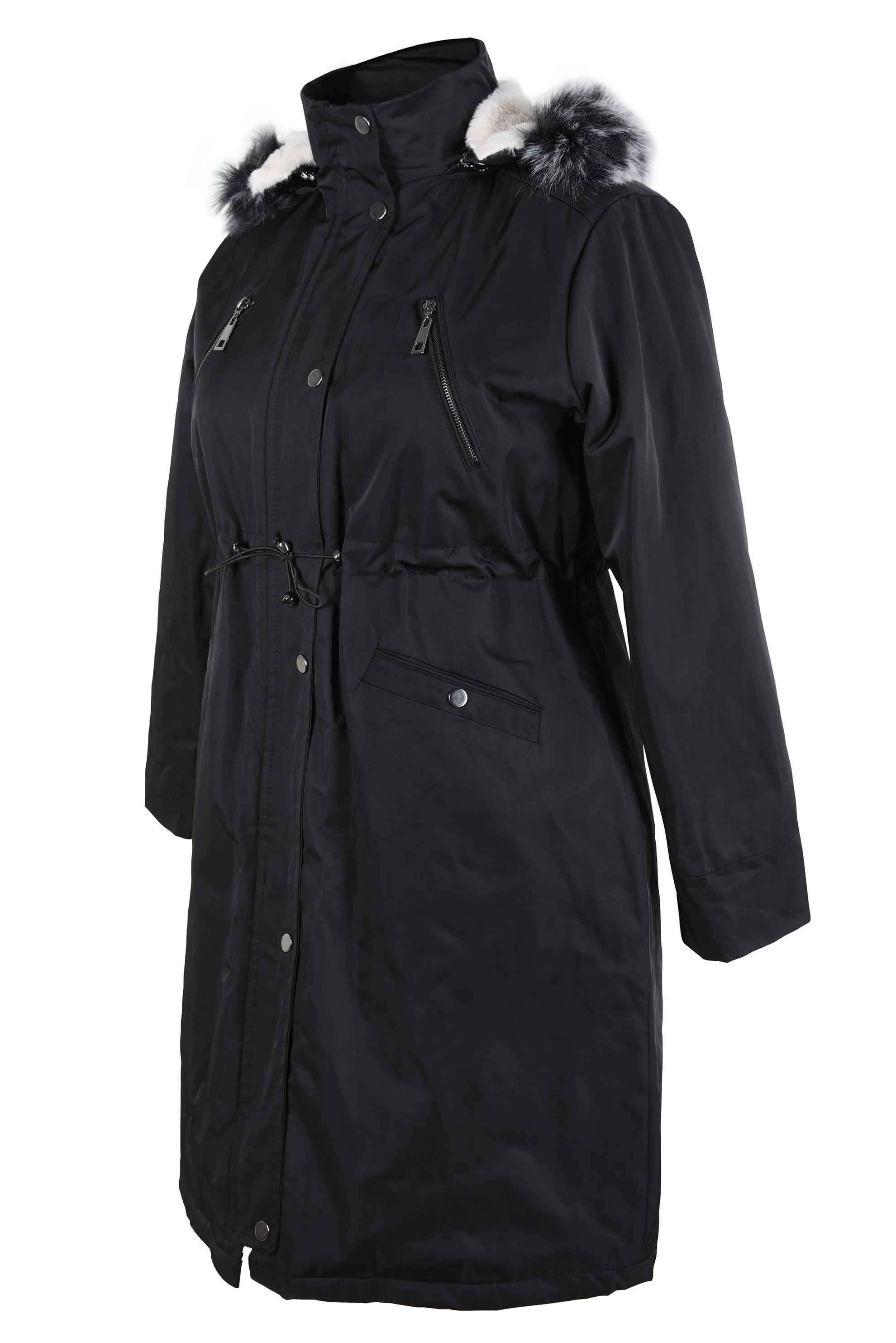 Tesettür giyim SİYAH KAPÜŞONLU BELİ BÜZGÜLÜ KABAN 90436