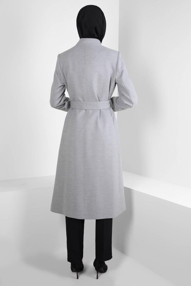 Tesettür giyim GRİ KEMERLİ KABAN 90437 - ALVİNA