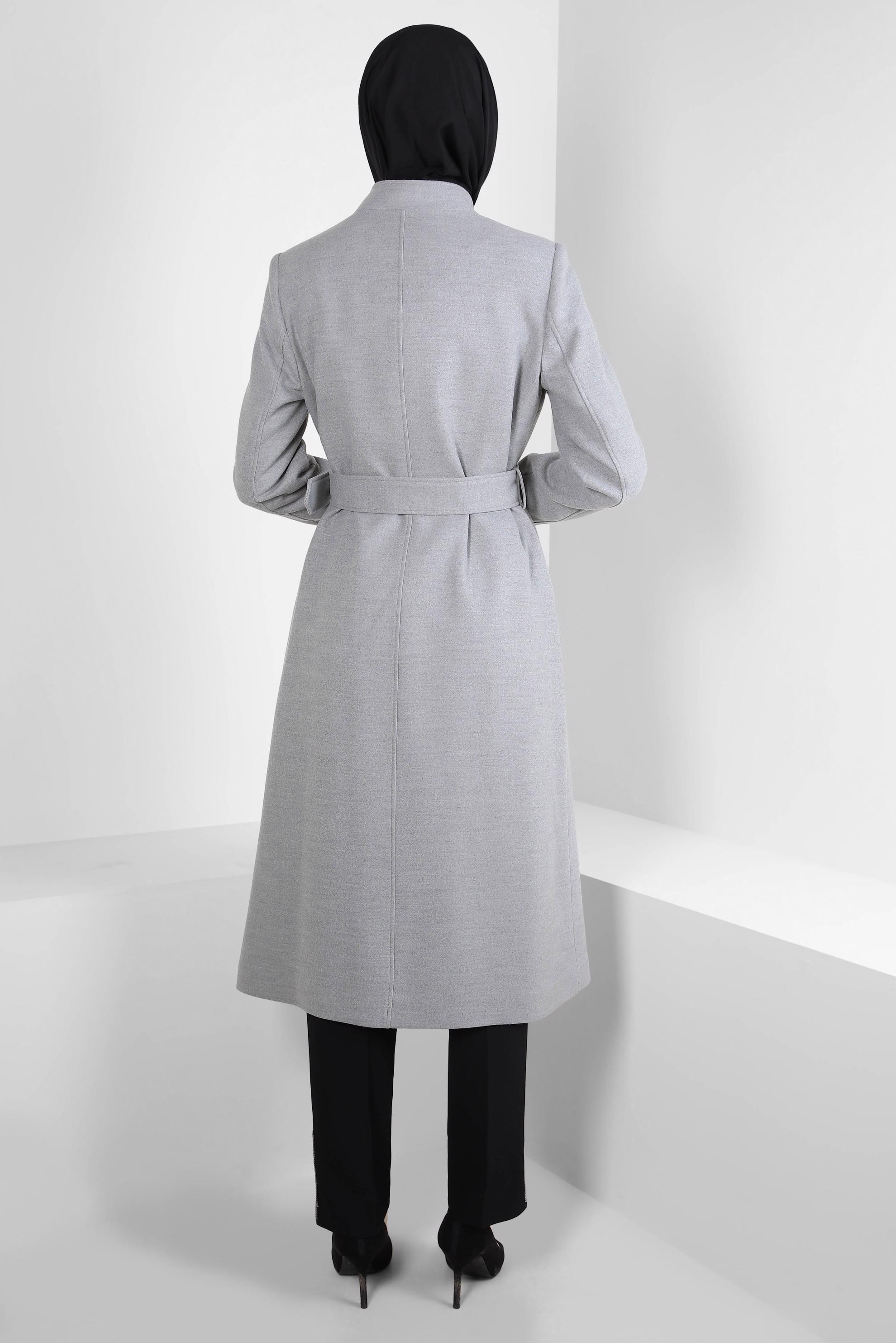 Tesettür giyim GRİ KEMERLİ KABAN 90437