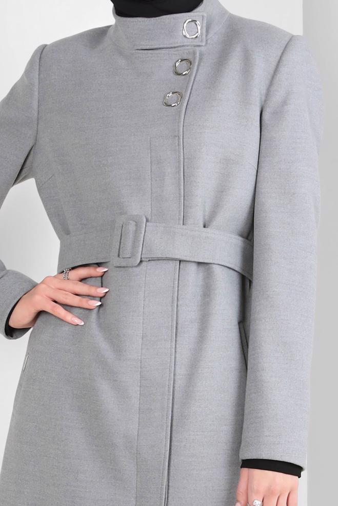 Tesettür giyim GRİ KEMERLİ KABAN 90437 - ALVİNA