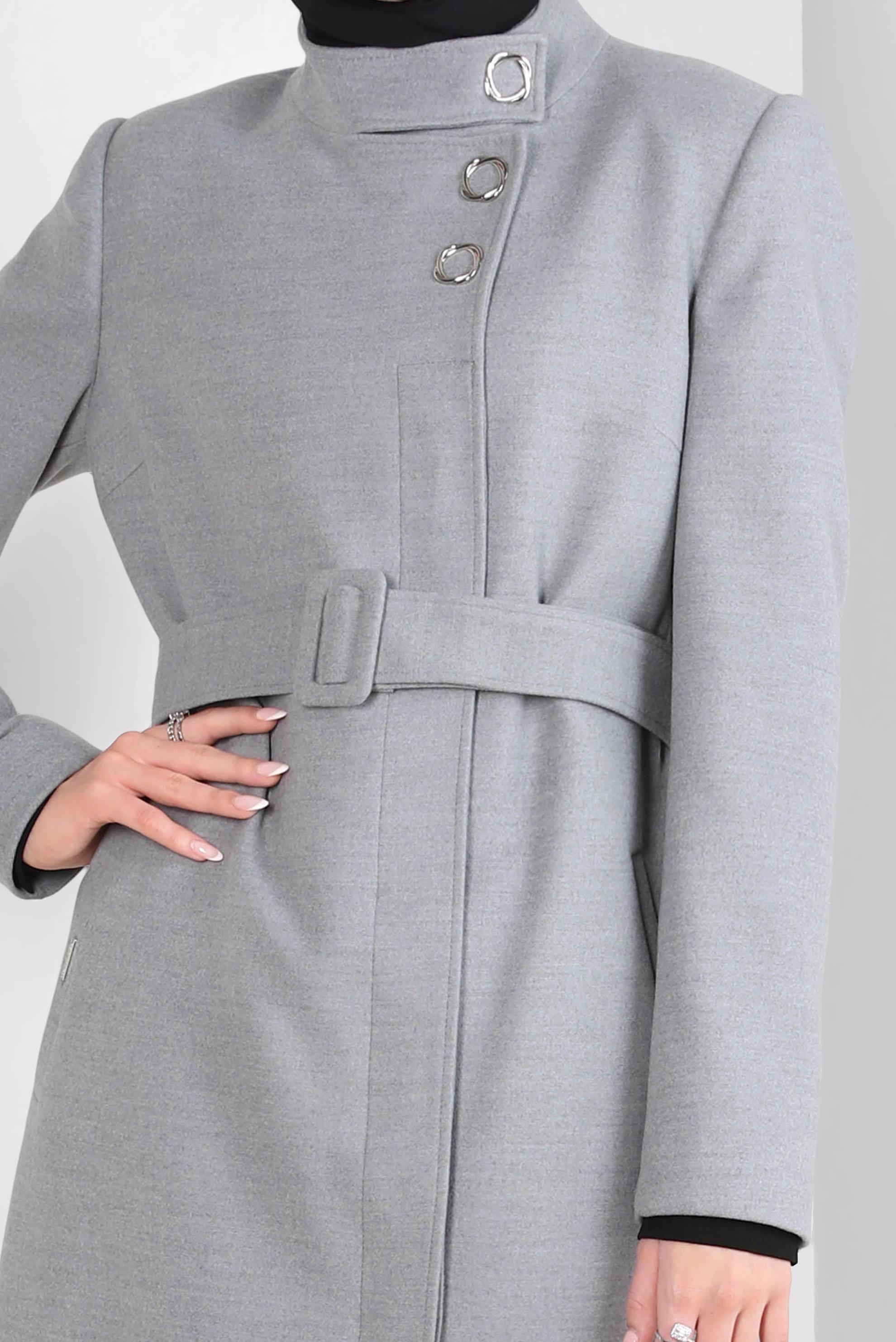 Tesettür giyim GRİ KEMERLİ KABAN 90437