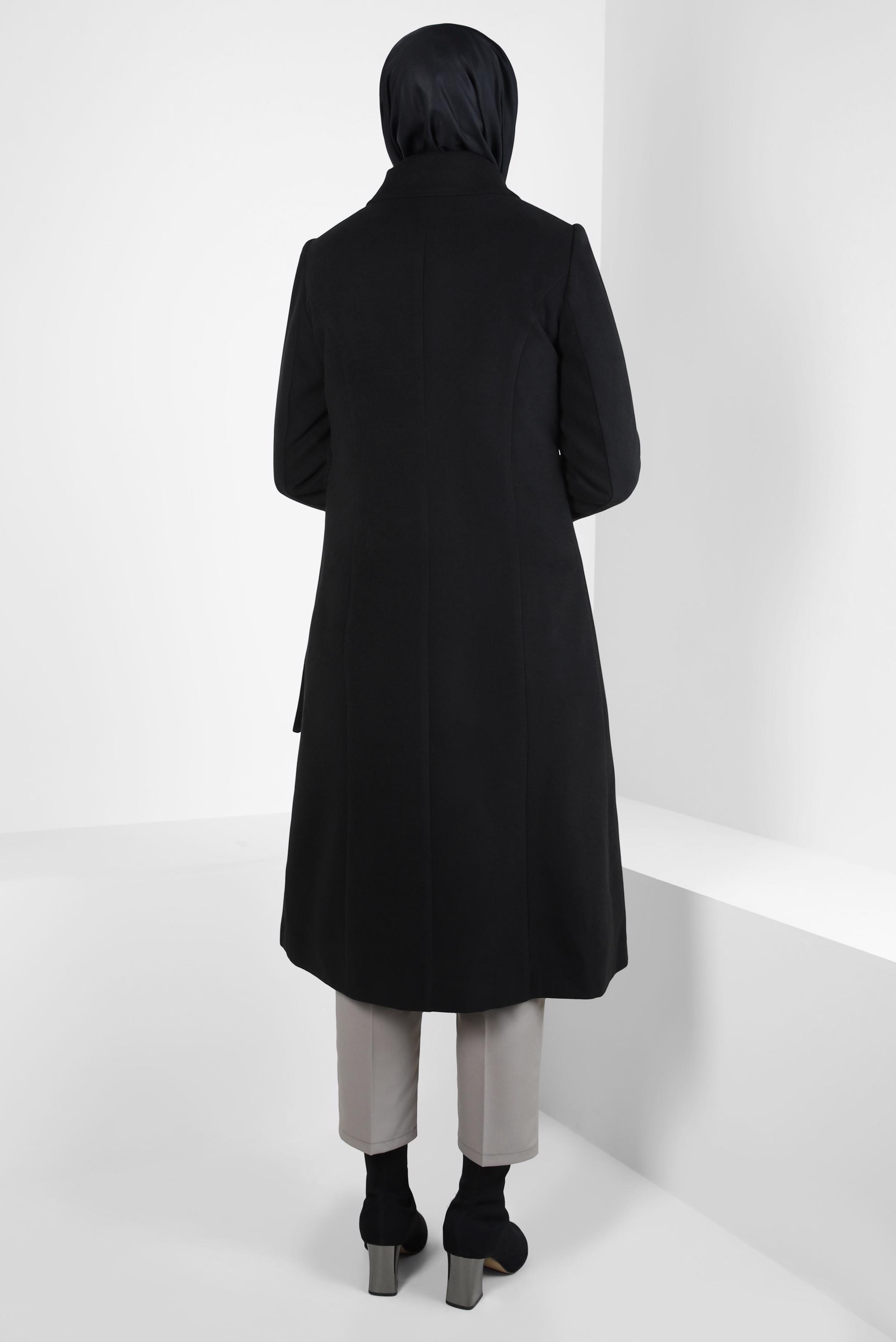 Tesettür giyim SİYAH KEMERLİ KABAN 90443