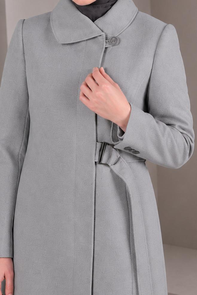 Tesettür giyim GRİ KEMERLİ KABAN 90443 - ALVİNA