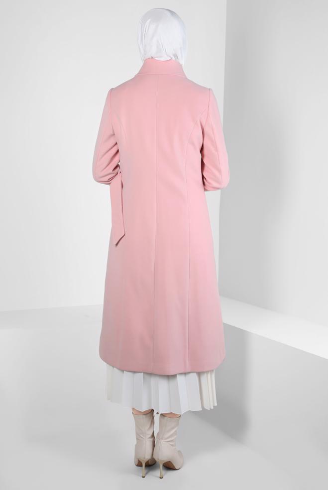 Tesettür giyim PUDRA KEMERLİ KABAN 90443 - ALVİNA