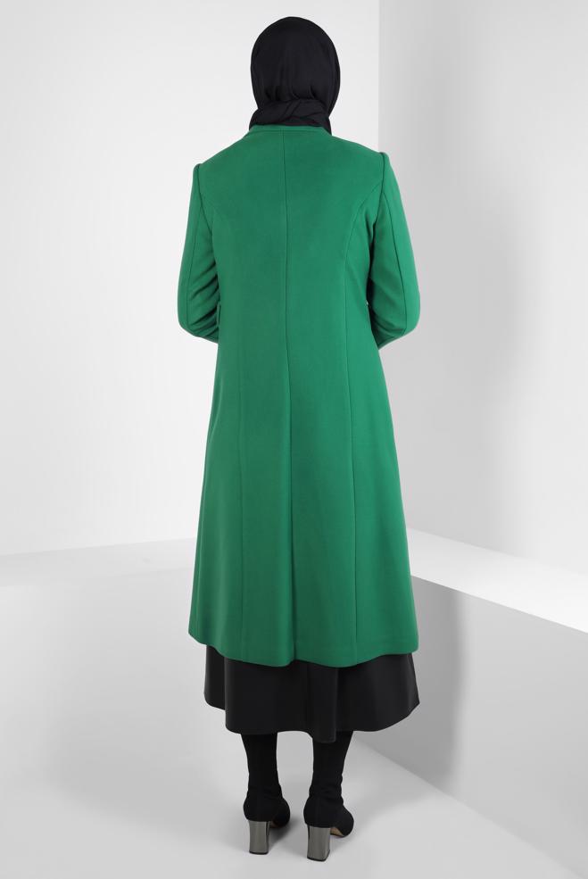 Tesettür giyim YEŞİL KEMERLİ KABAN 90443 - ALVİNA