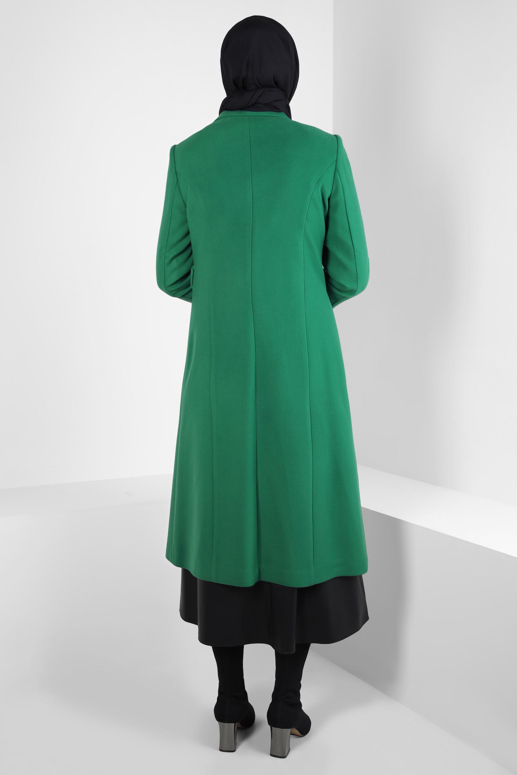Tesettür giyim YEŞİL KEMERLİ KABAN 90443