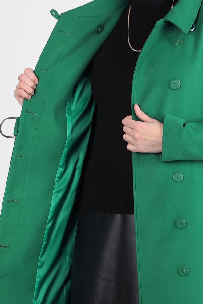 Tesettür giyim YEŞİL KEMERLİ KABAN 90443 - ALVİNA