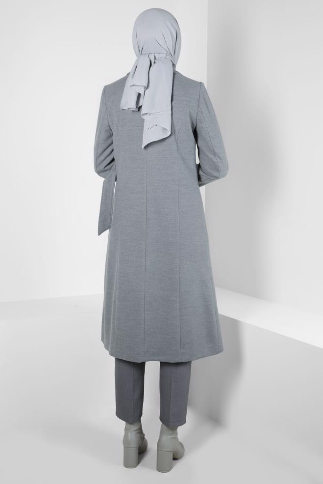 Tesettür giyim GRİ KEMERLİ KABAN 90443 - ALVİNA