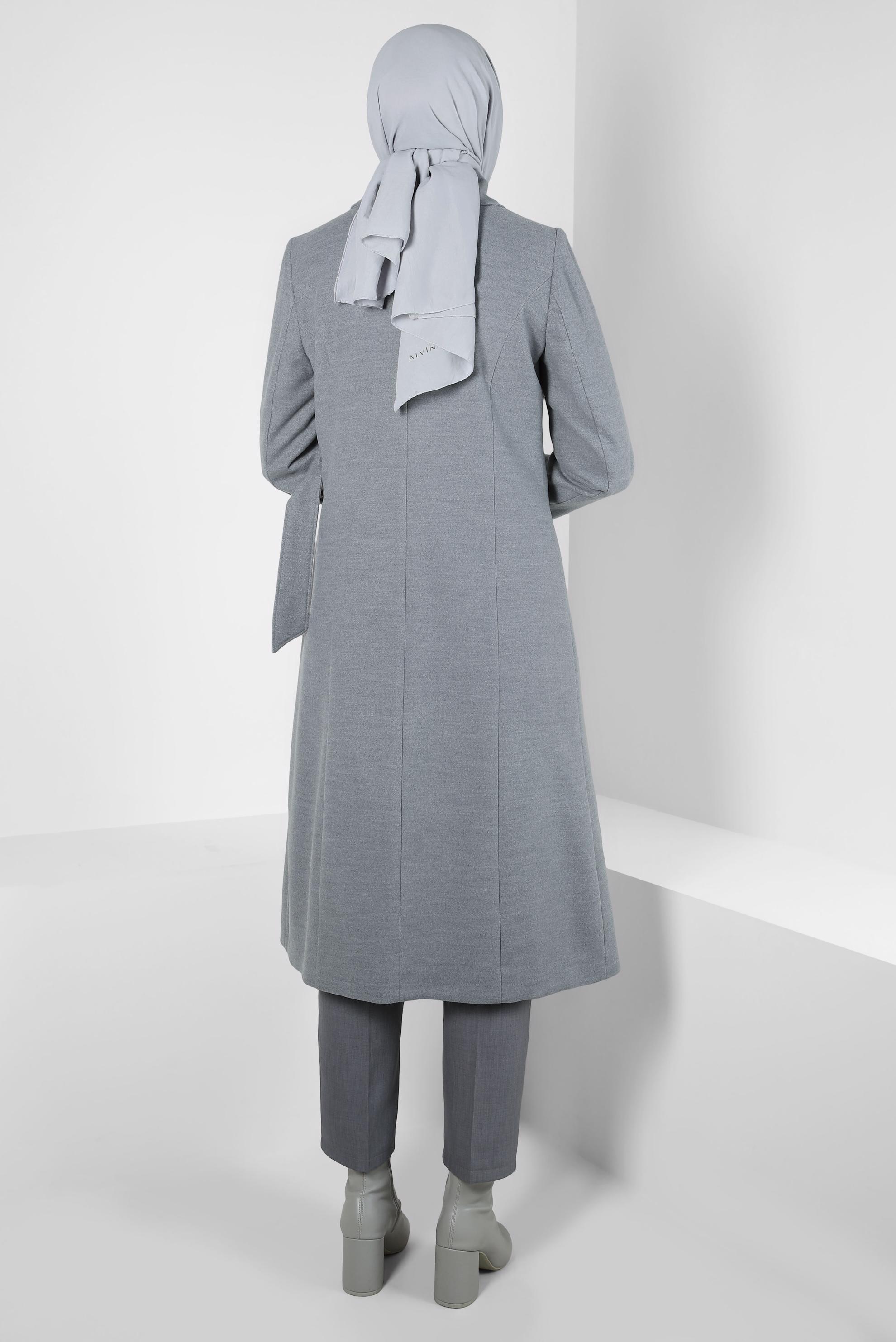 Tesettür giyim GRİ KEMERLİ KABAN 90443